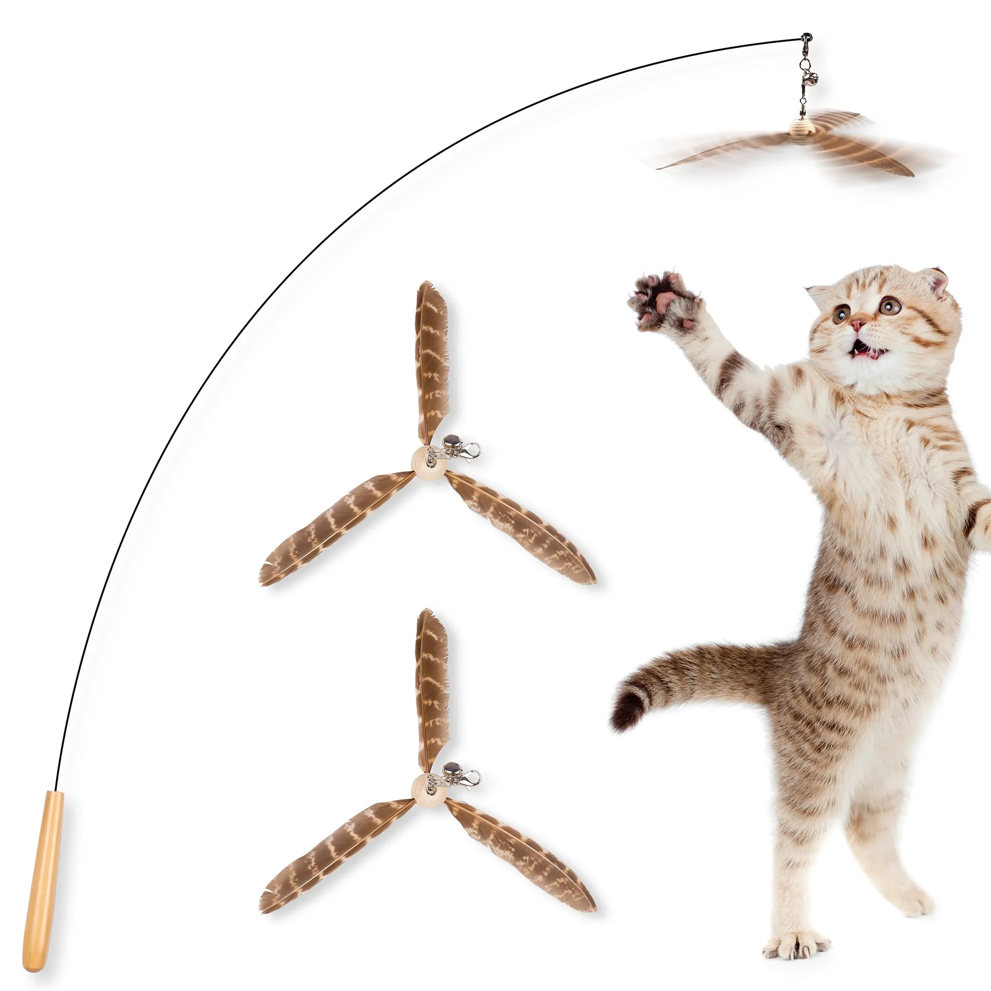 Top-Quality JXFUKAL Cat Wand Toy – Interactive Cat Toy with 29 Wire 3 Feather Refills Wooden Handle Breathable