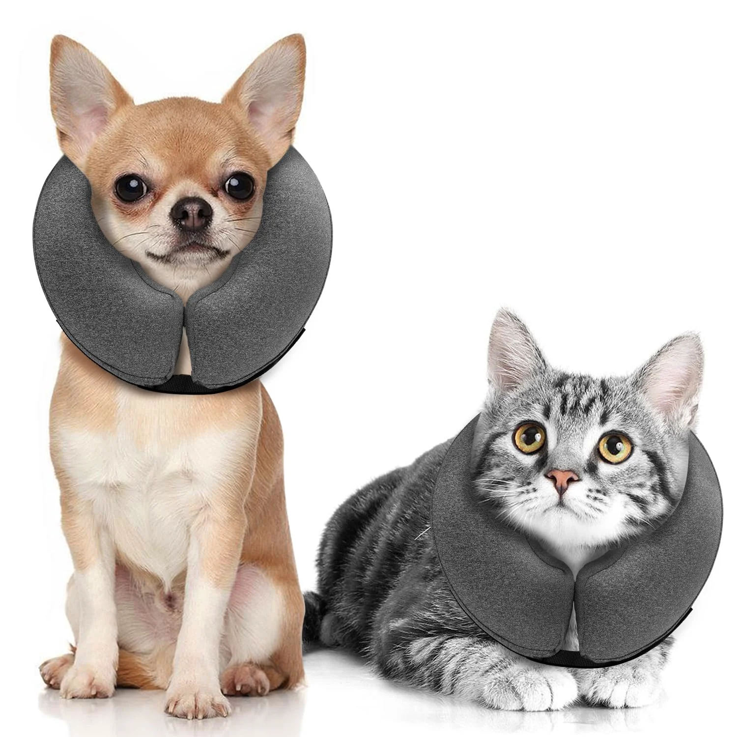 Powerful MIDOG Inflatable Donut Dog Cone – Soft Protective Recovery Collar Gray XS Post-Surgery Comfort Easy Eating Proven