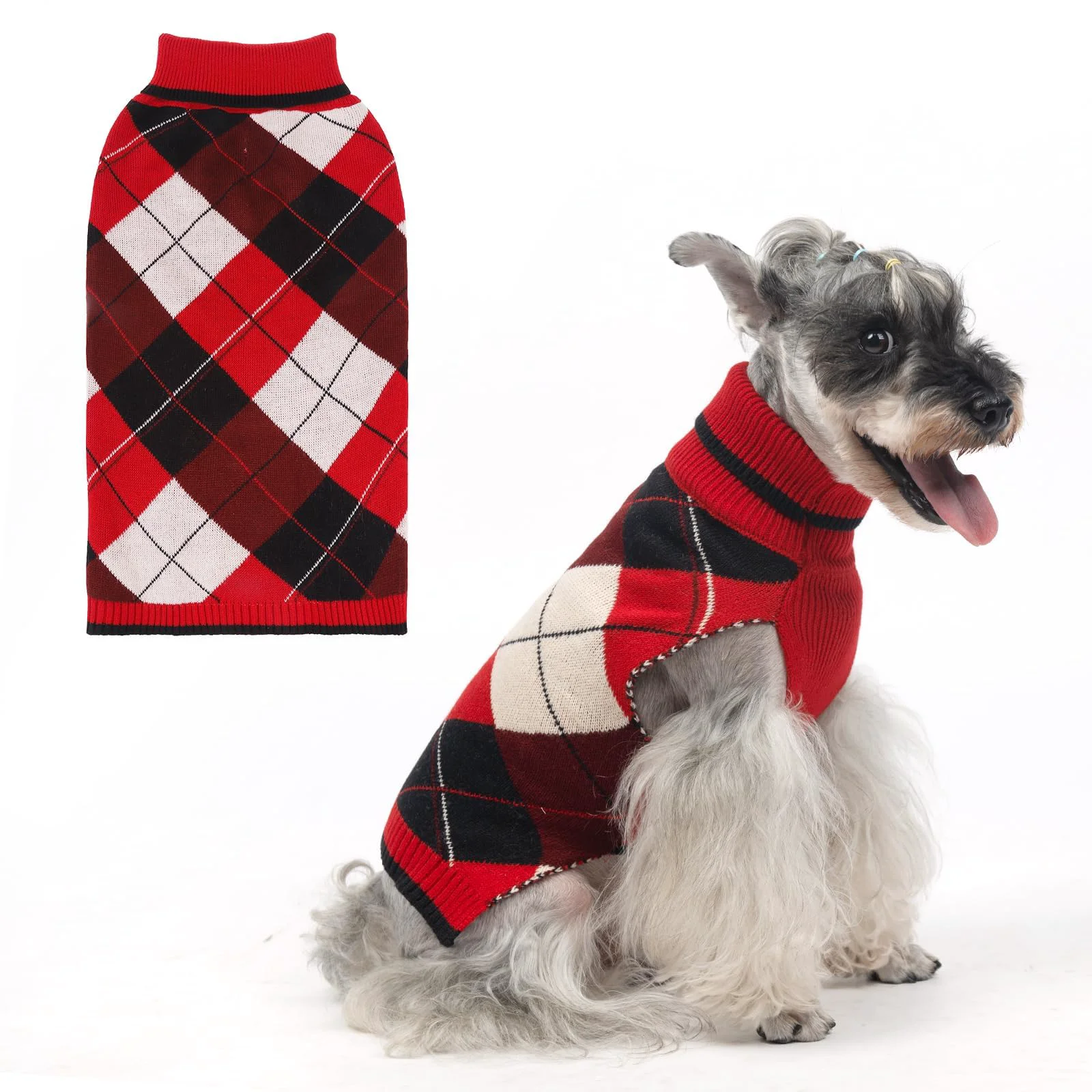 Versatile KOOLTAIL Dog Sweater – Thick Plaid Knit Leash Hole Red S M L First-Class