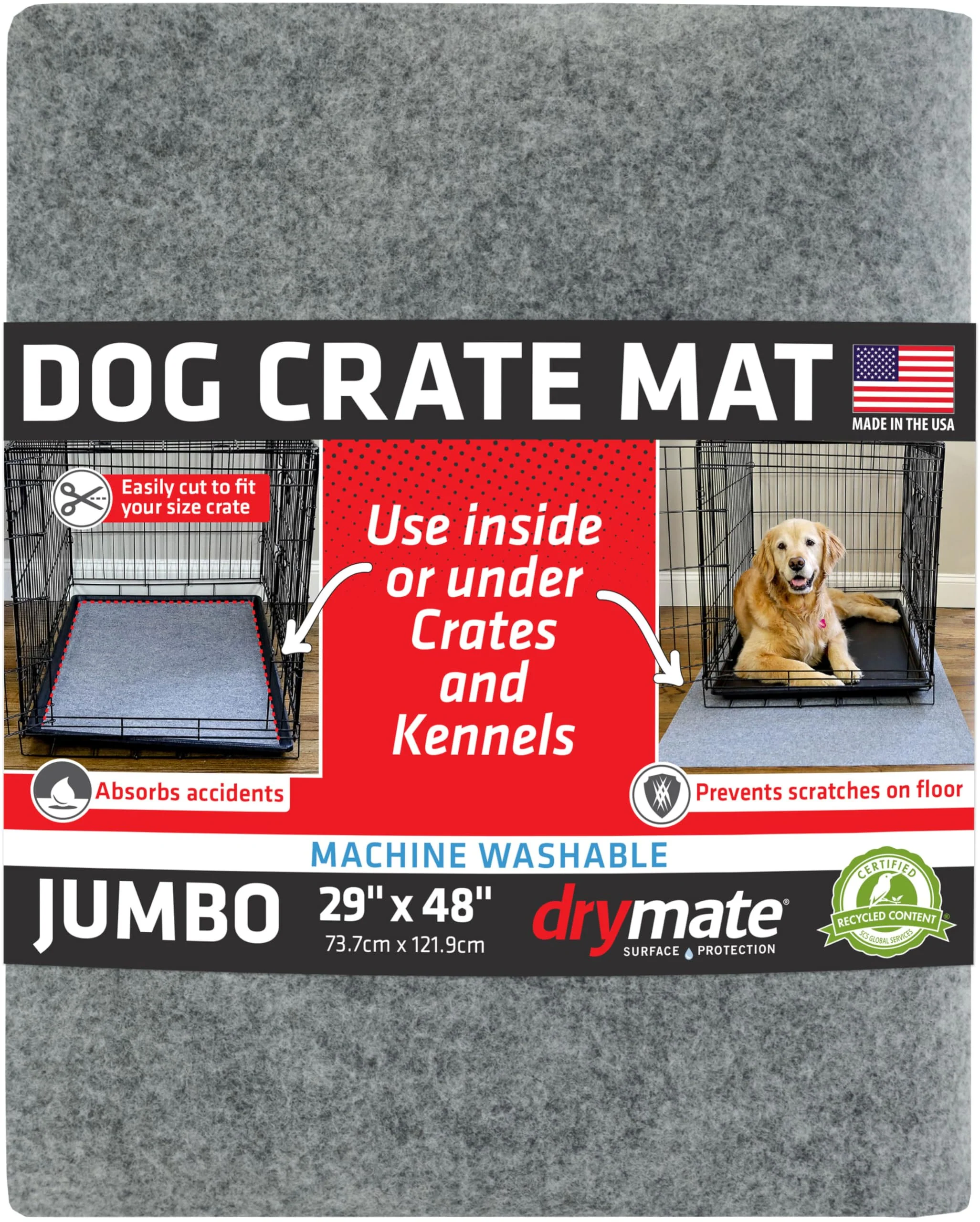 Traditional Drymate Dog Crate Mat Liner — Absorbs Urine Waterproof Non-Slip 29×48 in USA Made LGrey Sophisticated