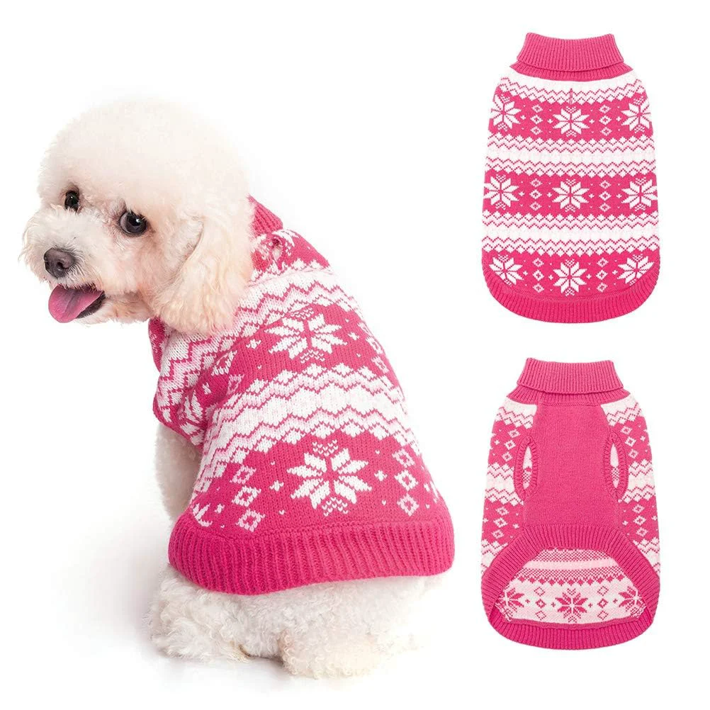 Elite KOOLTAIL Cable Knit Dog Sweater Turtleneck – Snowflake Pattern Warm Winter Coat for Small to Large Dogs Soft