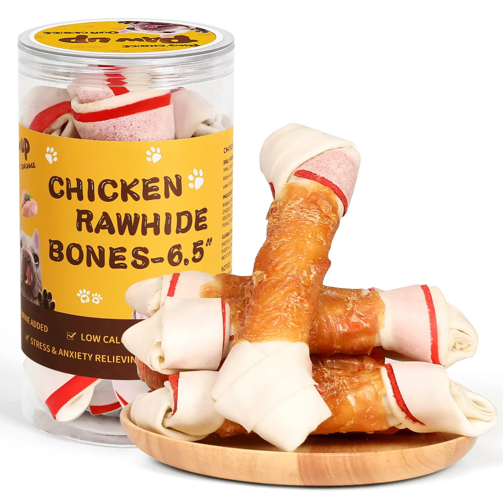 Official PAWUP Dog Treat Rawhide Bones with Chicken – 6.5-inch Chews 4 pcs Original Design
