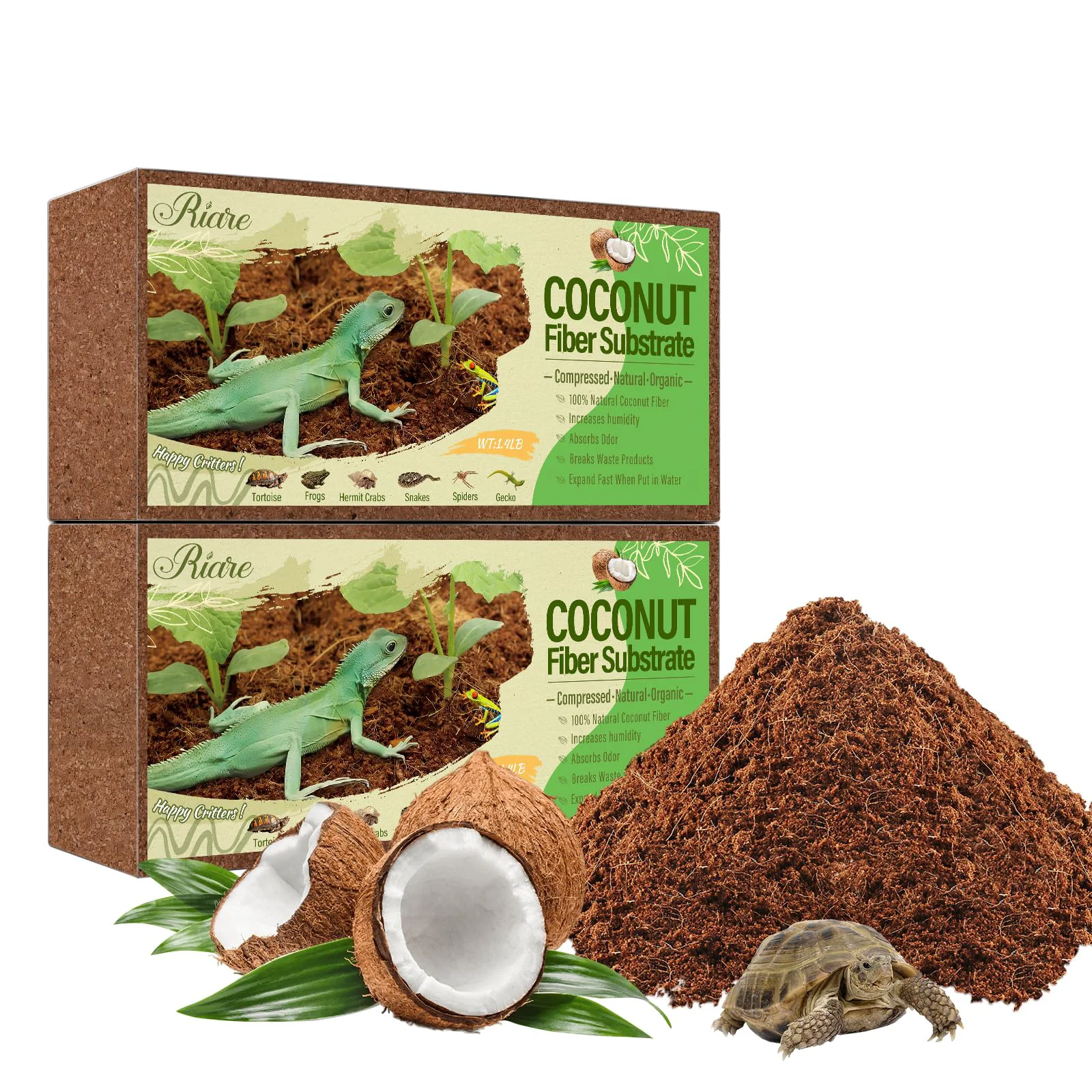 Certified Riare 2-Pack Natural Coconut Fiber Substrate – Premium Reptile Bedding Practical