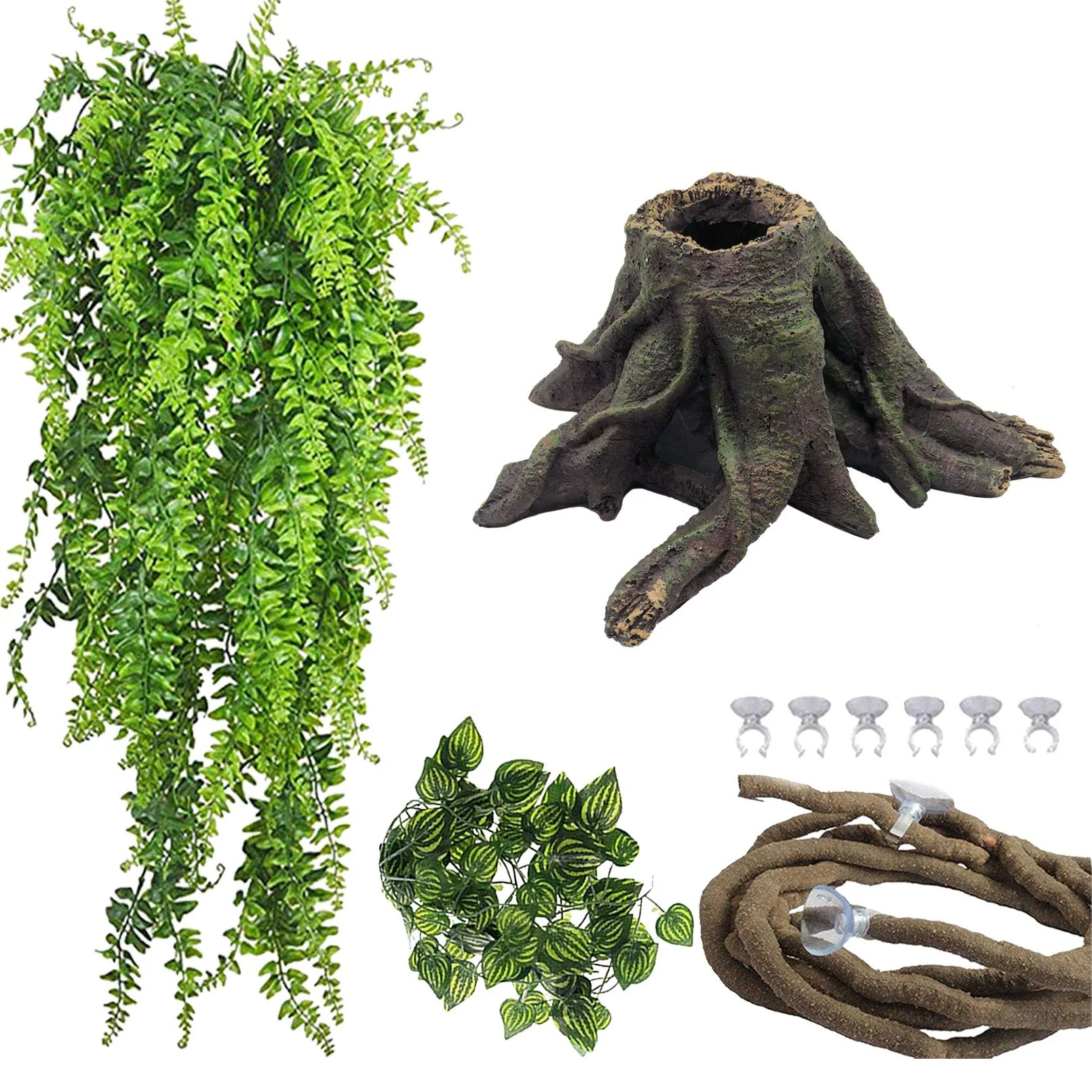 Secure PINVNBY Bearded Dragon Tank Accessories – Hollow Tree Trunk Hideouts Jungle Vines 4 PCS Reusable