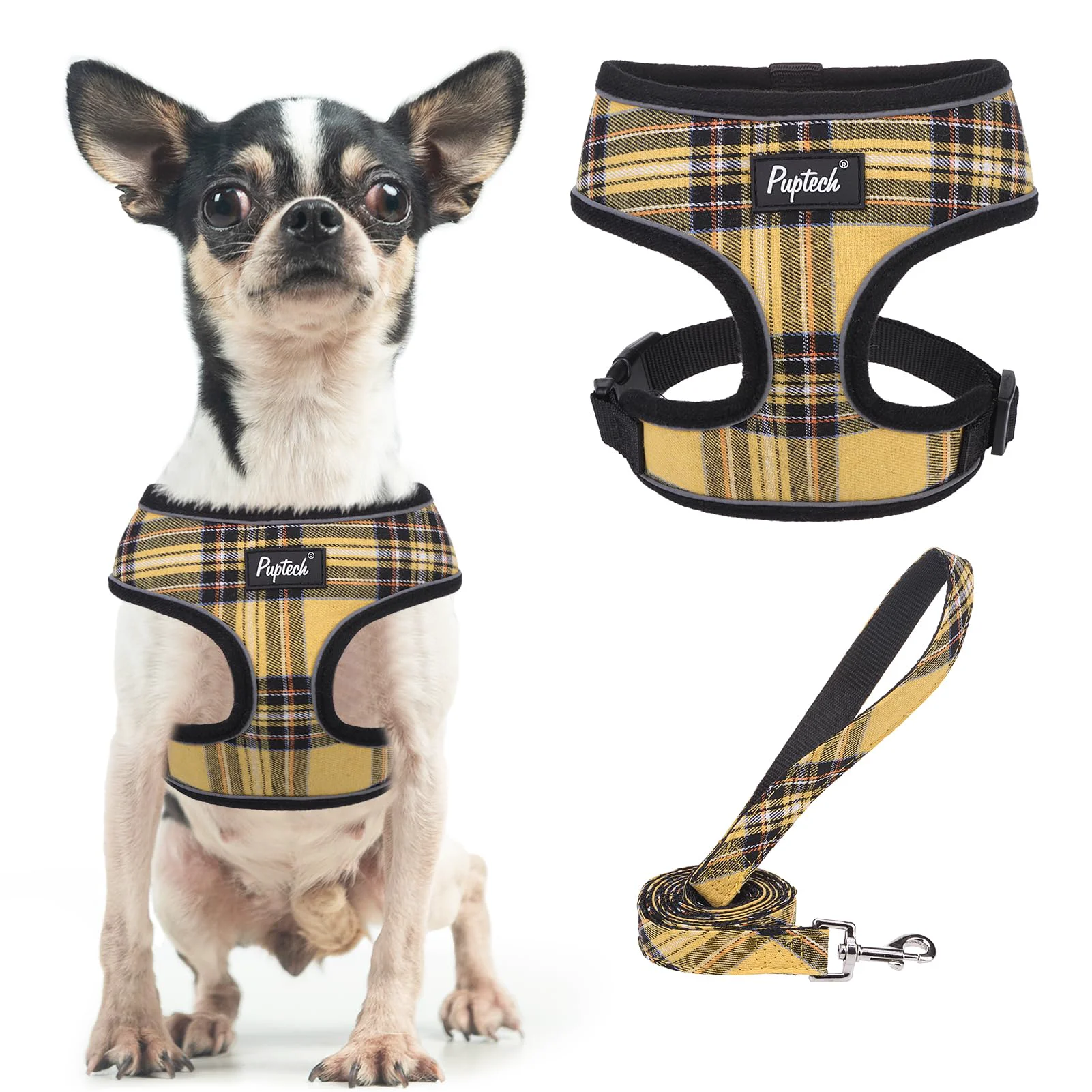 Sophisticated PUPTECK Soft Mesh Harness Leash Set – Yellow XS No-Pull Comfort Expertly Made