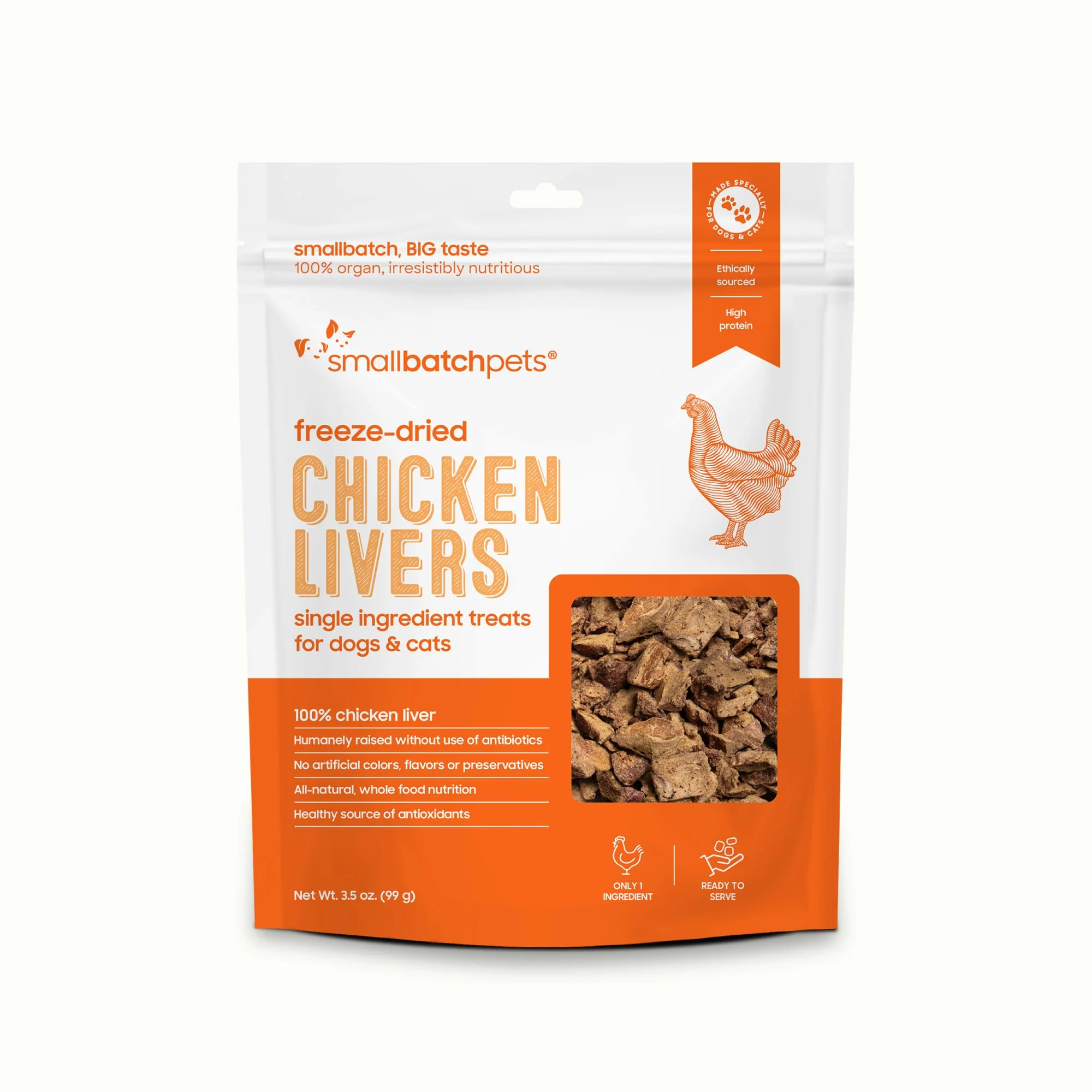 Genuine Smallbatch ze Dried Chicken Liver Treats – High-Protein Single-Ingredient 3.5 oz High-End