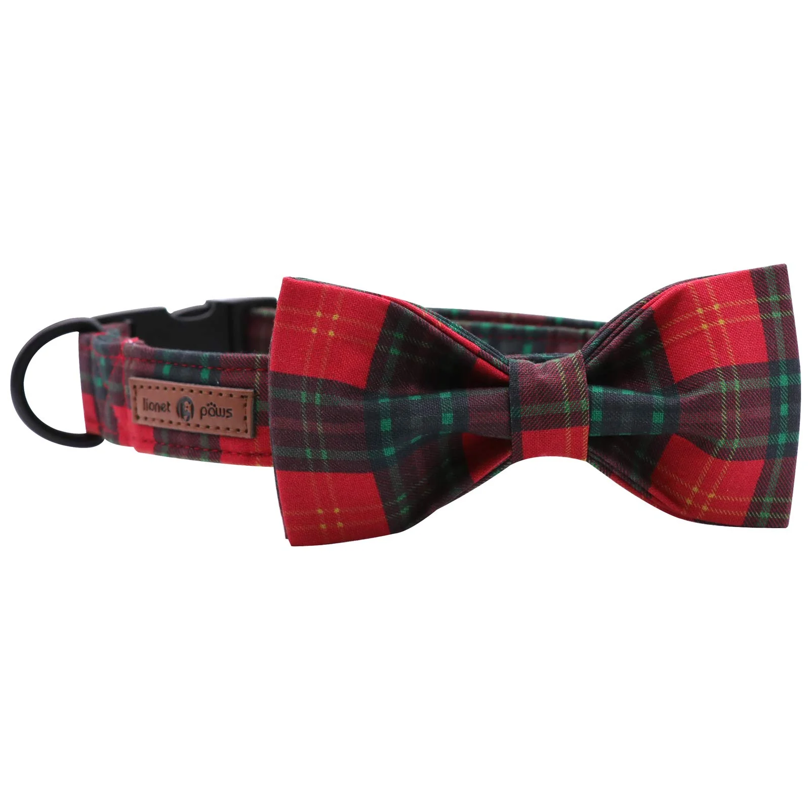 Modern Lionet Paws Christmas Dog Cat Collar with Bowtie – Soft Adjustable Festive Cotton Casual