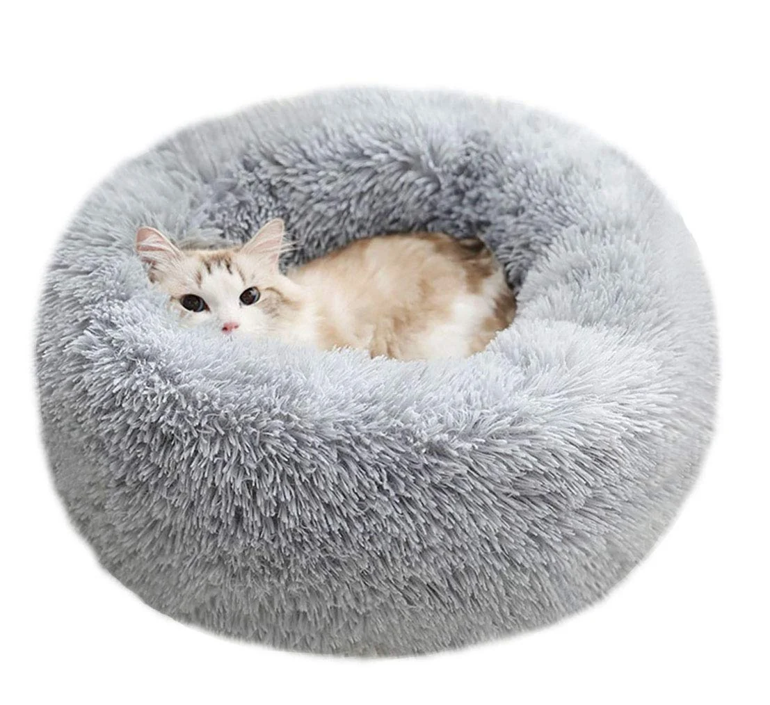 High-Grade BODISEINT Modern Soft Plush Round Pet Bed for Cats or Small Dogs — Self-Warming 20in Diameter Effective