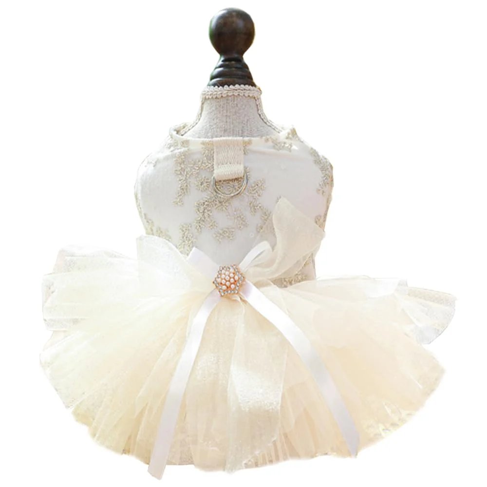 World-Class ANIAC Embroidered Dog Dress for Small Dogs – Princess Tutu with Leash Ring X-Small Champagne Sophisticated
