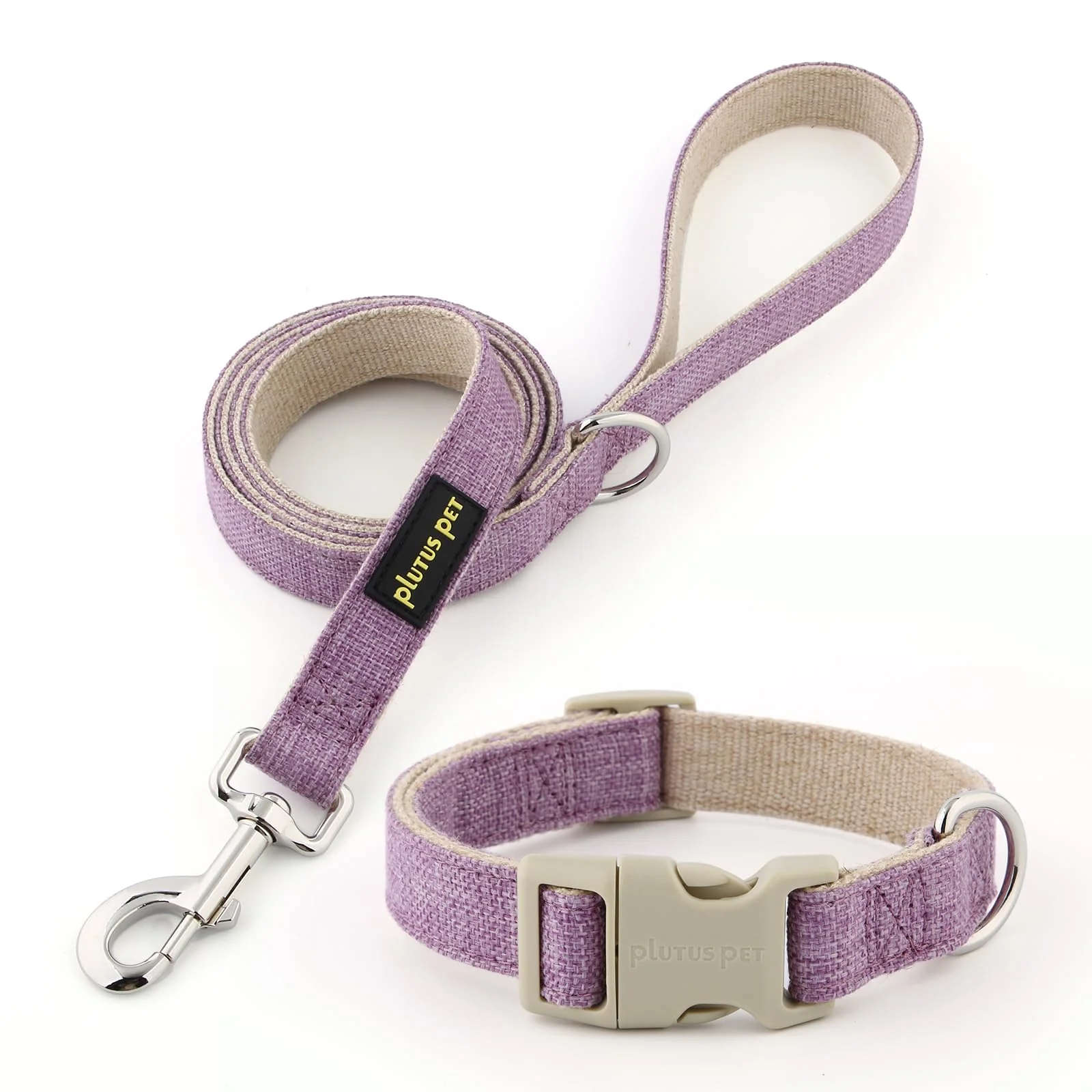 Clean Plutus Pet Cotton Hemp Dog Collar Leash Set – Adjustable Soft on Skin Lavender M Enhanced