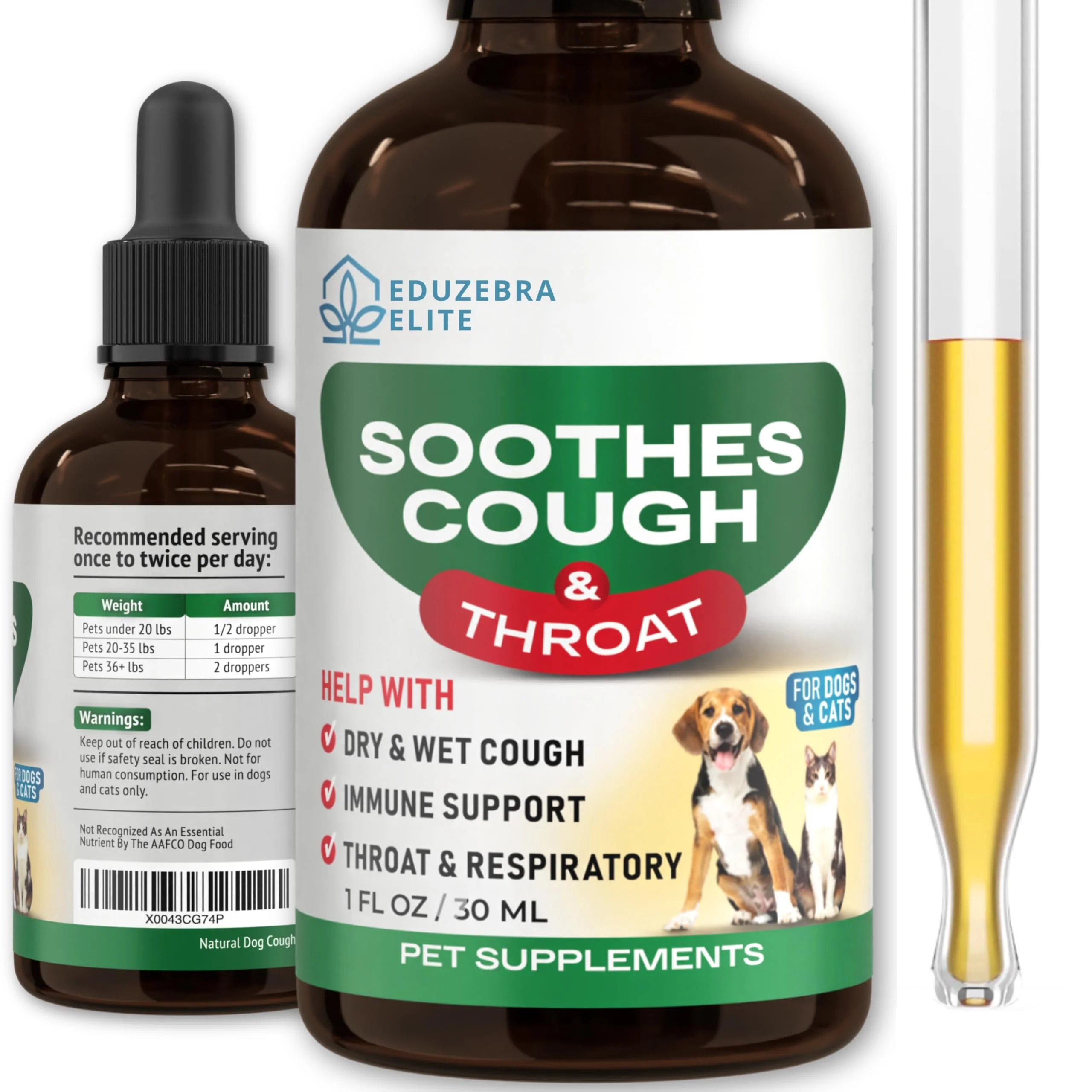 Solid EDUZEBRA Kennel Cough Drops for Dogs Cats — Multi-Symptom All-Breed Support Optimized