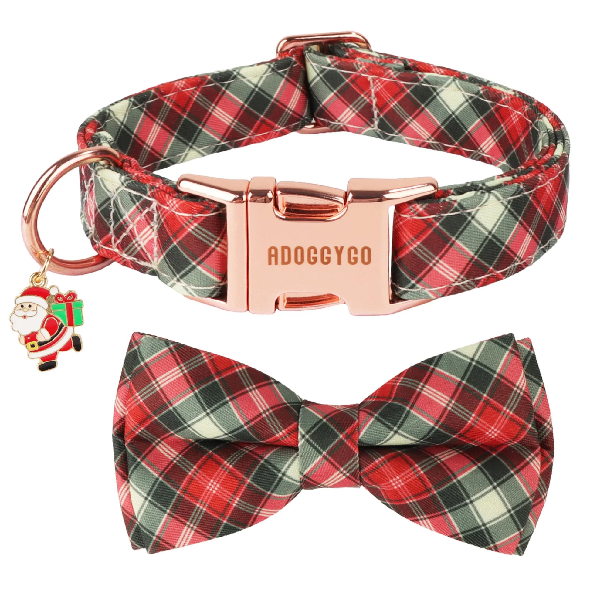 Elite ADOGGYGO Christmas Dog Collar with Bow – Detachable Plaid Bowtie for Small Dogs Outstanding