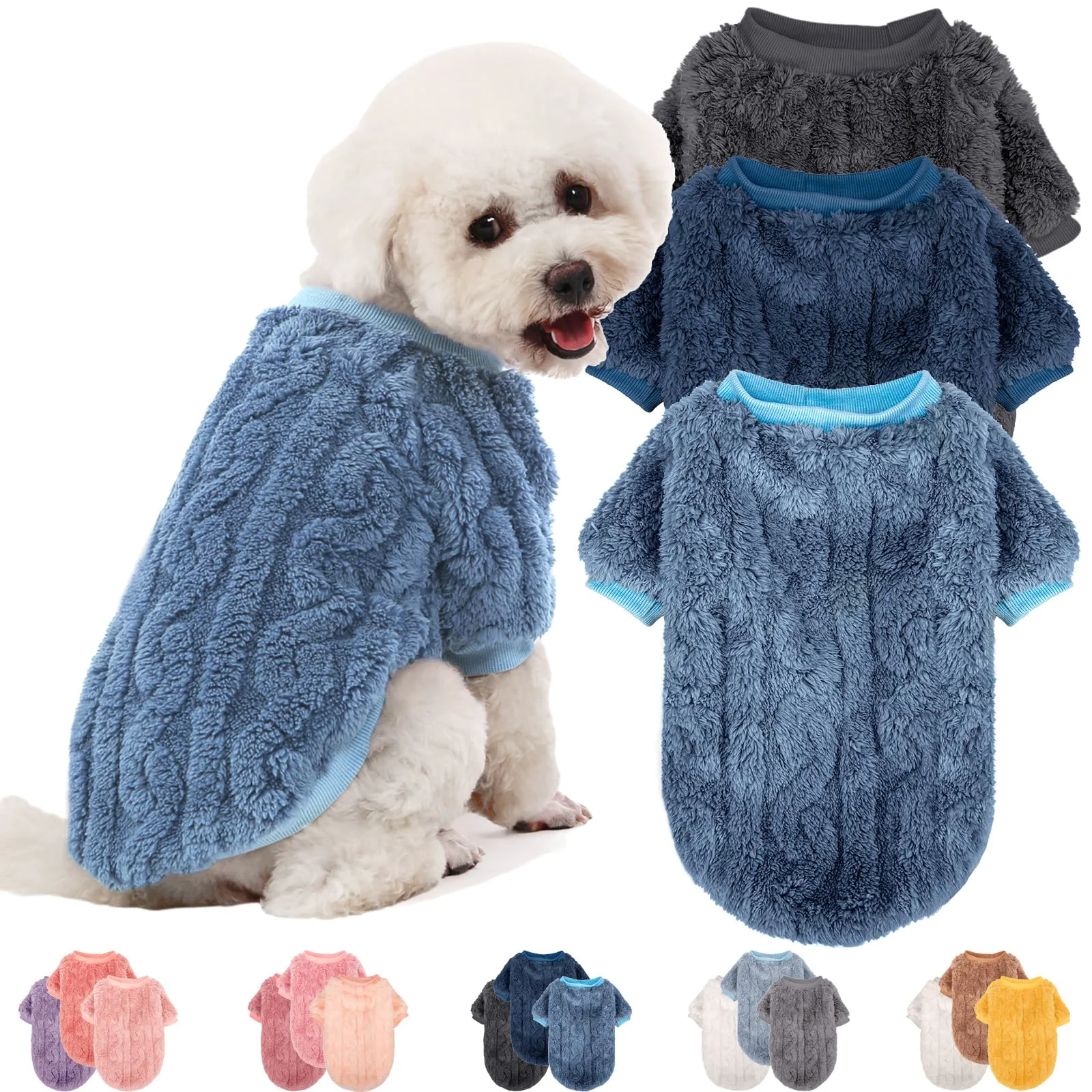 Expertly Made JAMPAYANG 3-Pack Dog Sweaters for Small Dogs Cats — Cozy Knit Winter Wear Blue Grey High-Grade