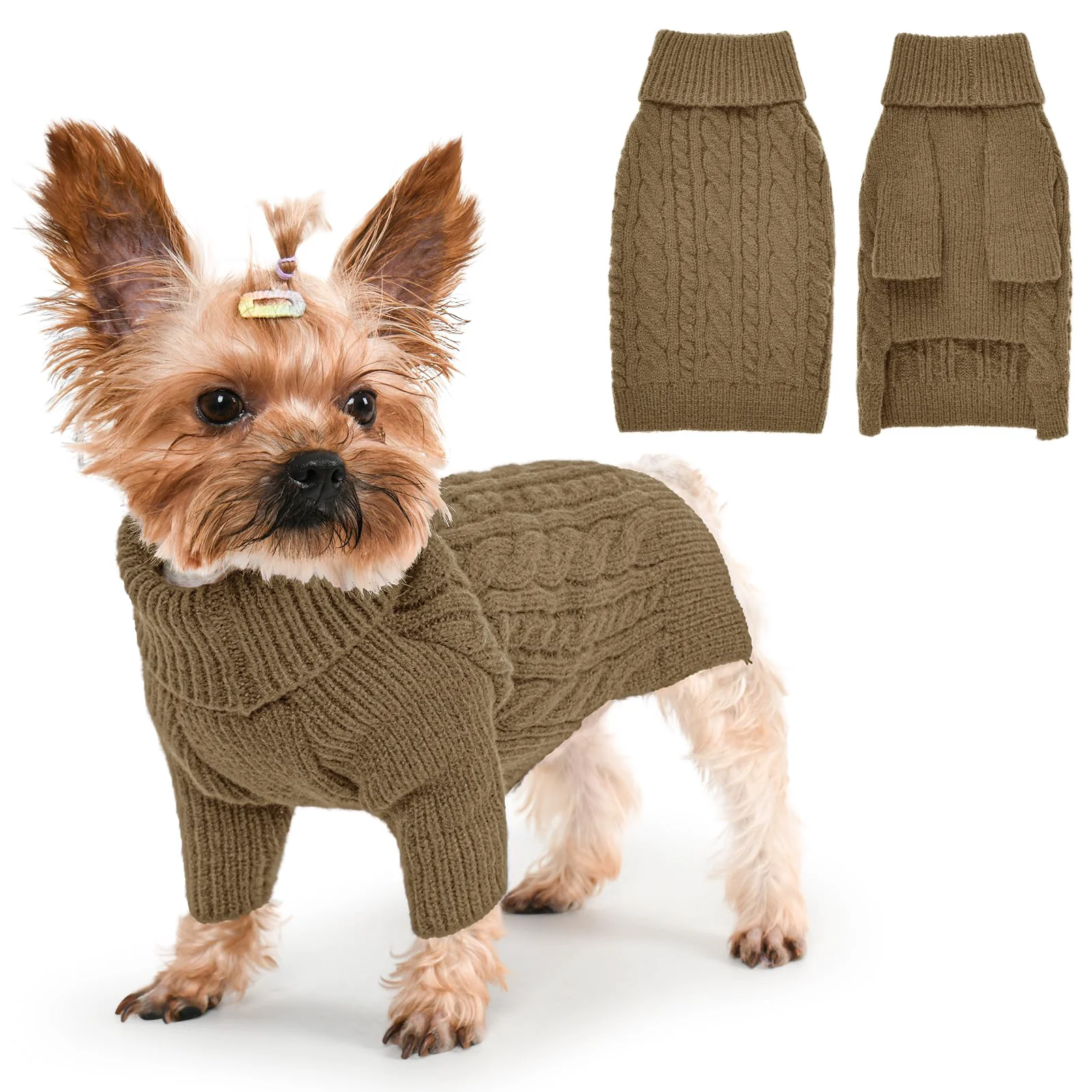 Relaxed Lorehelina Dog Sweater Turtleneck Cable Knit – Small Breed Winter Pullover Brown Carefully Designed