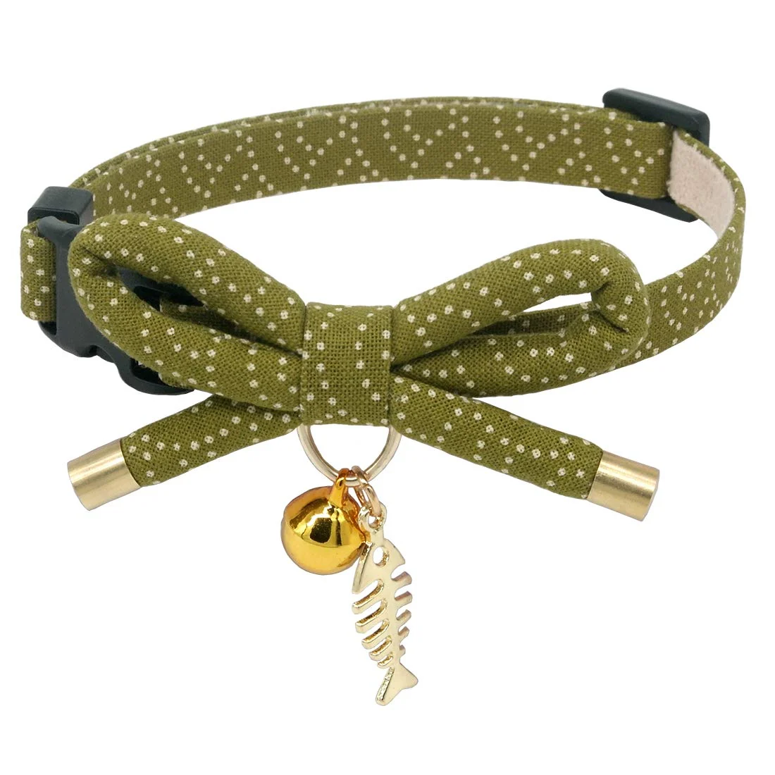 Next-Generation PetSoKoo Bowtie Cat Collar with Bell – Green Japanese Bowknot Fish Charm Specialty
