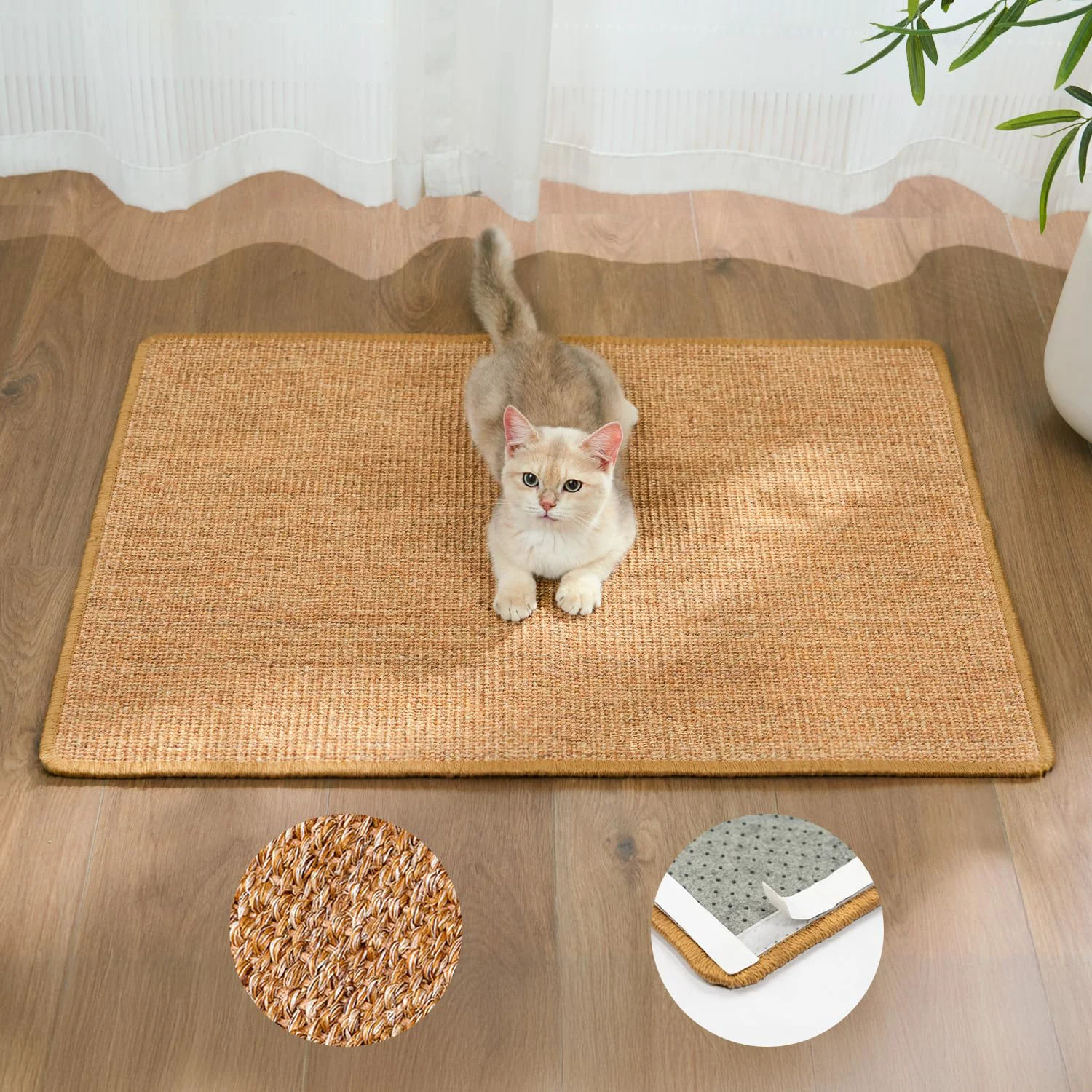 Conlun Cat Scratcher Mat – Natural Sisal Wall Floor Scratcher Pad Medium Brown Reusable