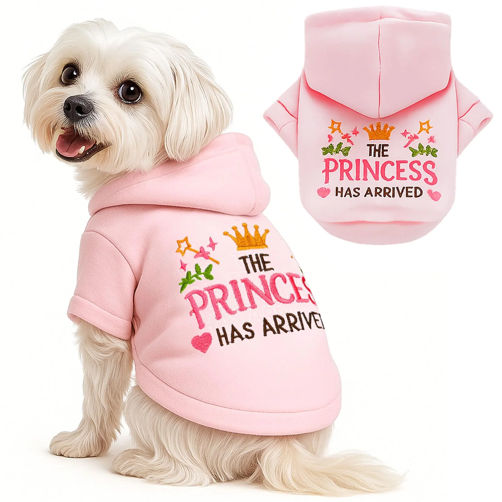Soft ABRRLO Small Dog Hoodie – Pink Princess Fleece for Tiny Pets Leash Ring Practical