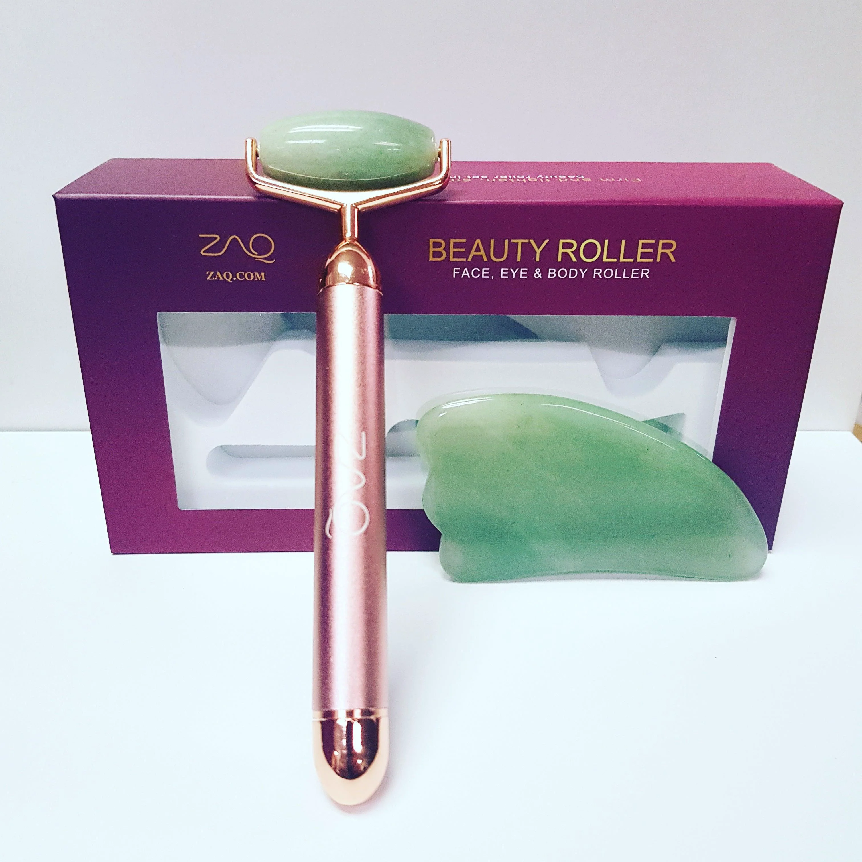 Fine Rodillo facial vibratorio Roll-On Jade W-Sonic set Gua Sha Premium