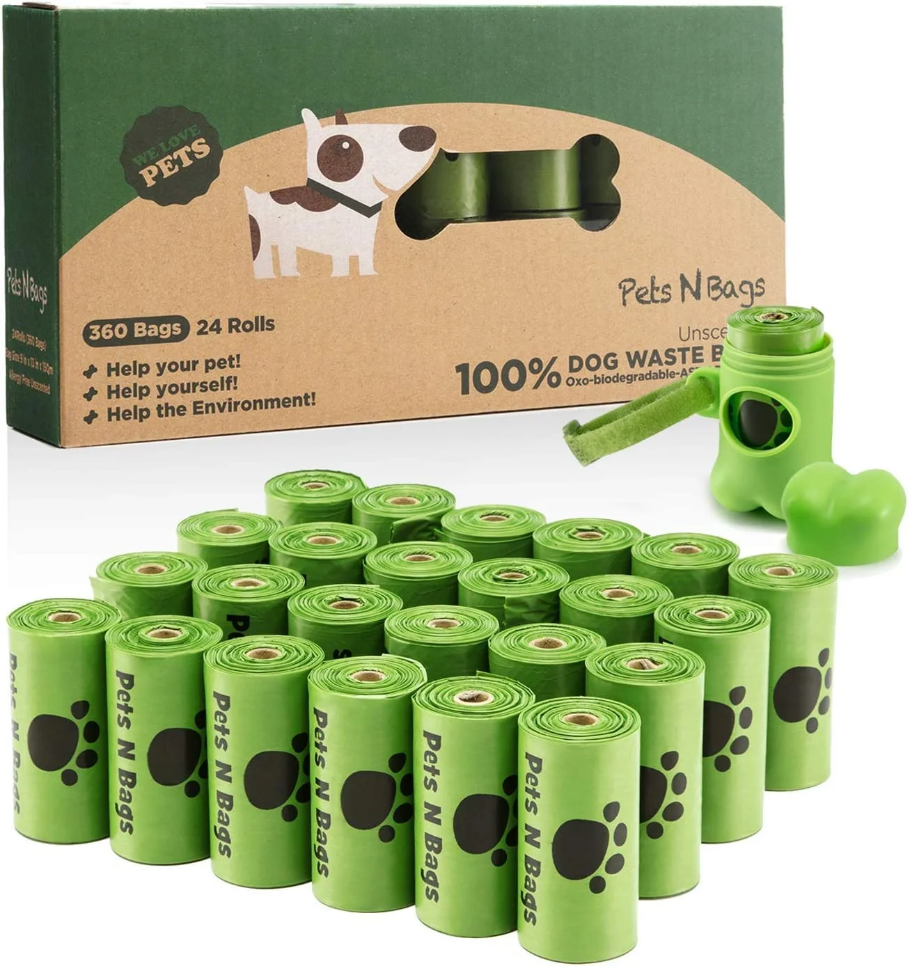 Consistent Pets N Bags Dog Poop Bags – Biodegradable Unscented Rolls with Dispenser First-Class