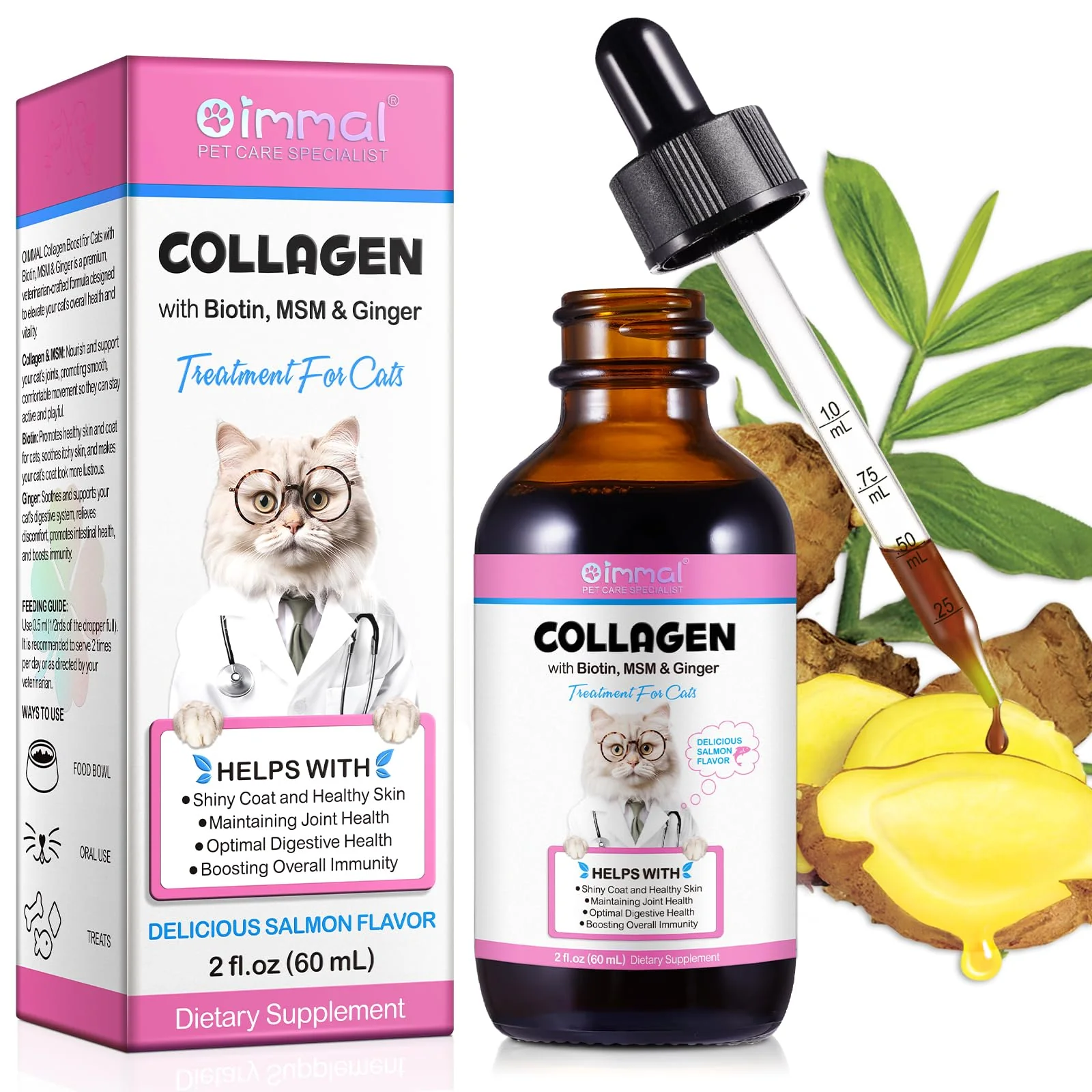 Exclusive VOSIFSDIY Cat Collagen Drops with Biotin MSM Ginger — Joints Skin Coat Digestive Support 60ml First-Class