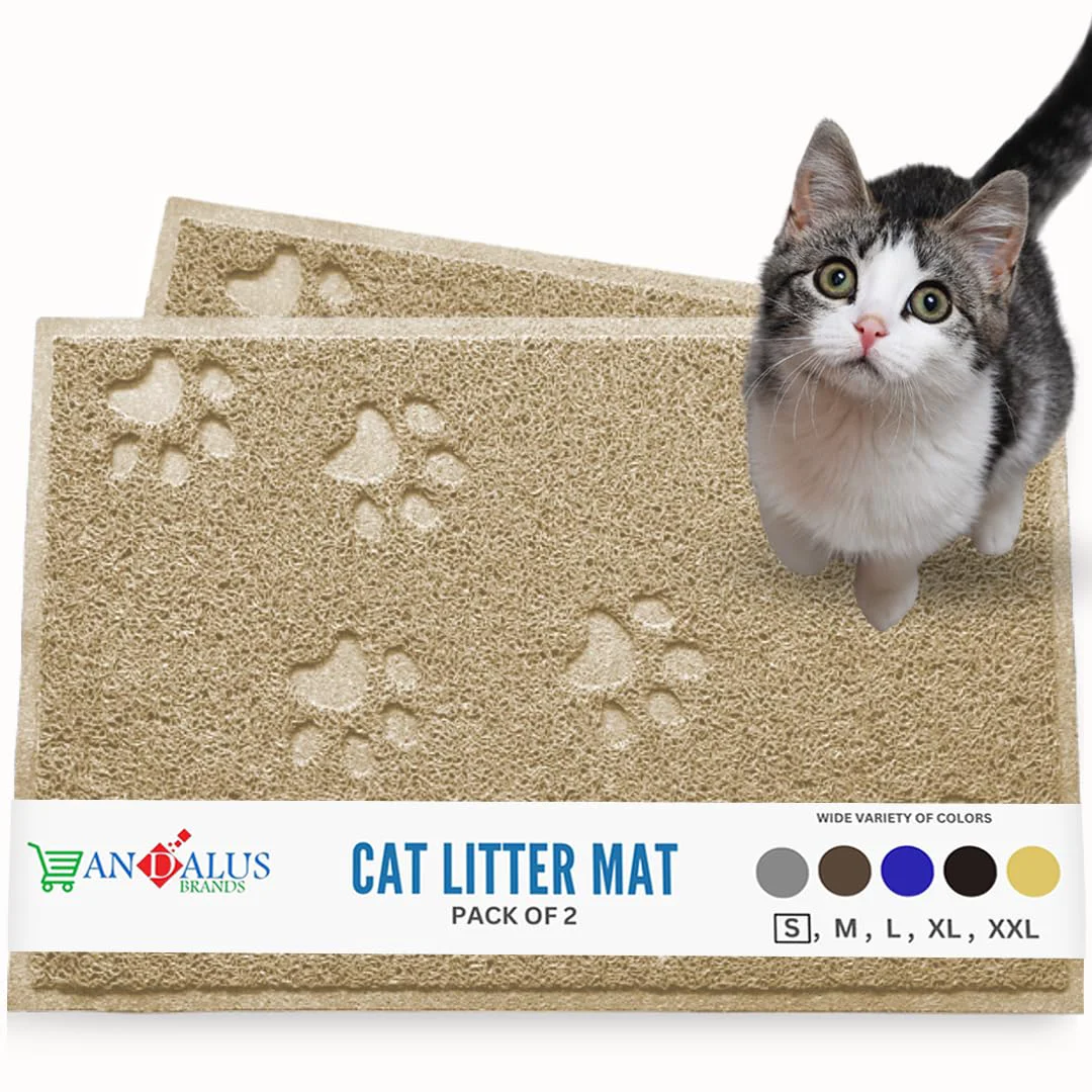 Fine Andalus Small Cat Litter Mat Pack of 2 – Waterproof Non-Slip Easy-Clean Beige 15.75 x 11.75 Premium Material
