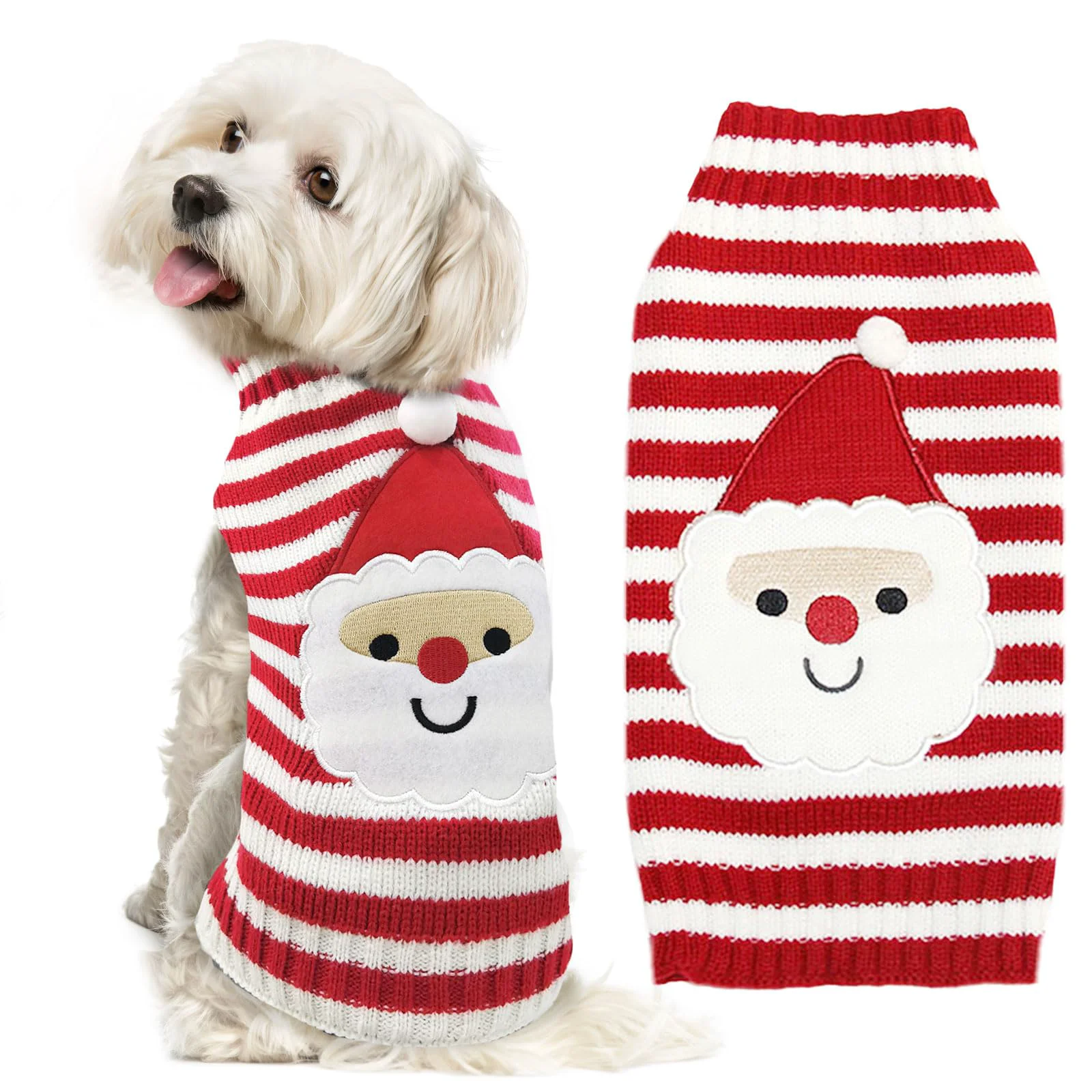 Pure DOGGYZSTYLE Dog Christmas Sweater – Red White Santa Striped Knit for All Dogs Reliable