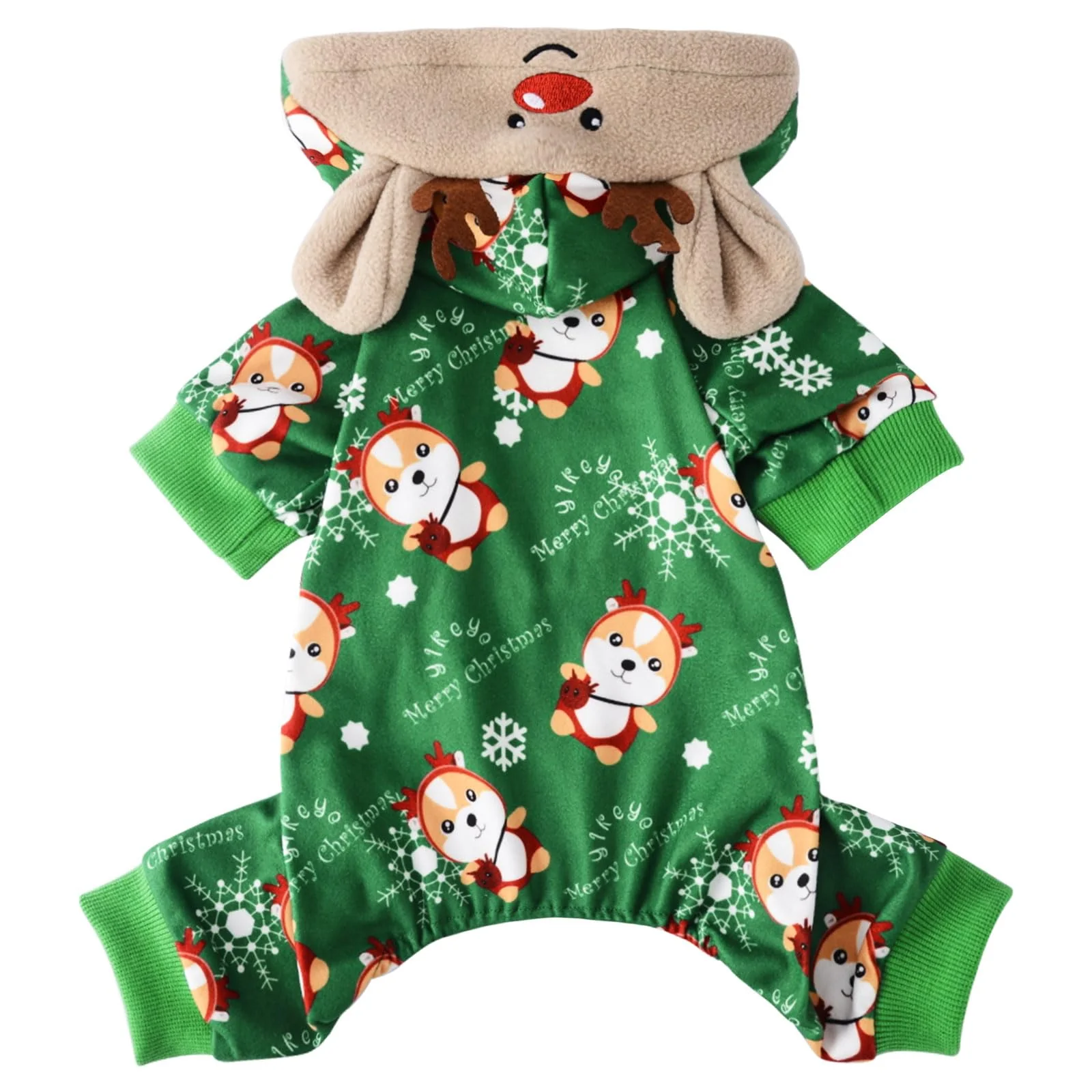 Solid Sebaoyu Dog Christmas Pajamas for Small Breeds XXS Green Reindeer Hoodie Optimized