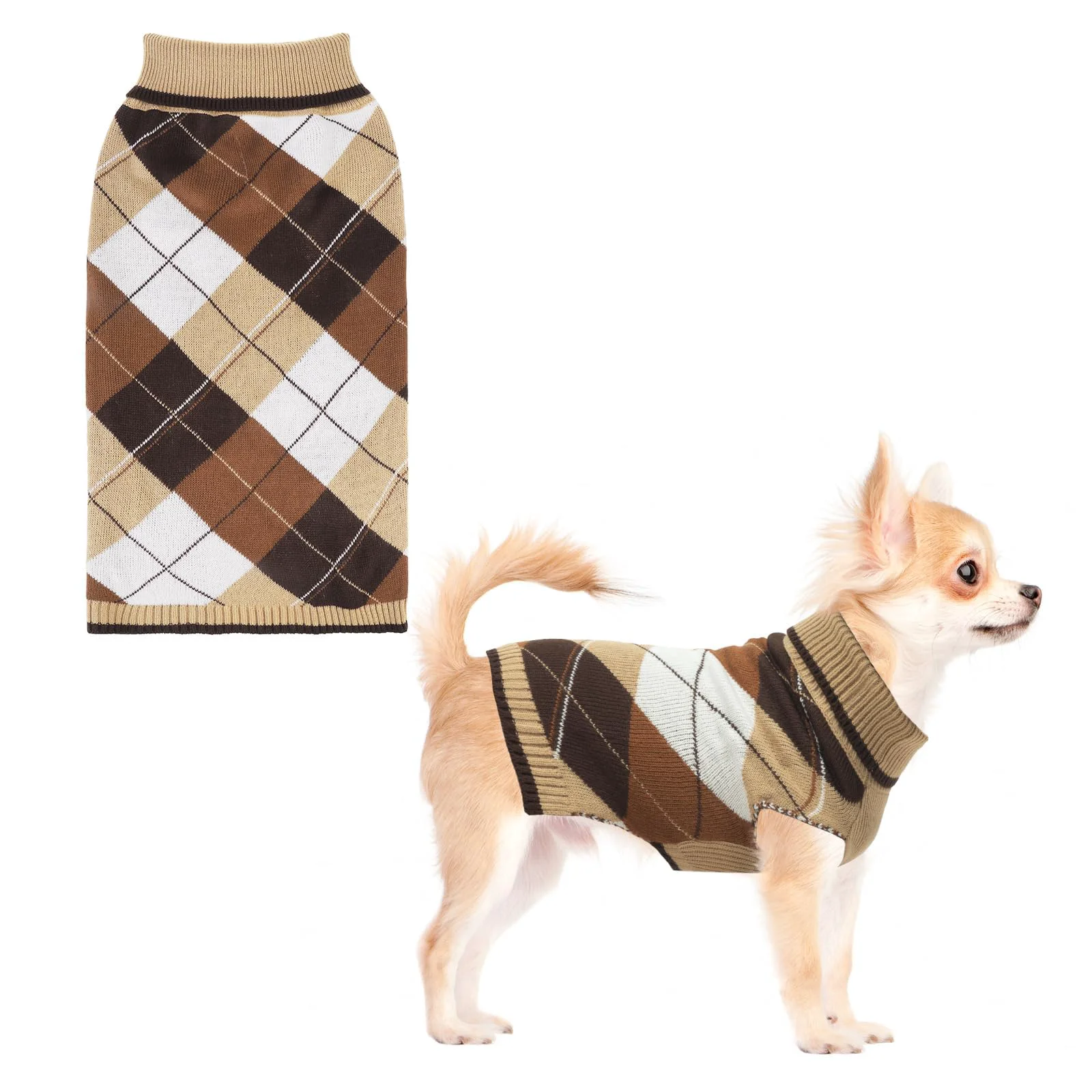 Exceptional KOOLTAIL Dog Sweater for Small Dogs – Thick Plaid Turtleneck Pullover with Leash Hole 6 Sizes Convenient