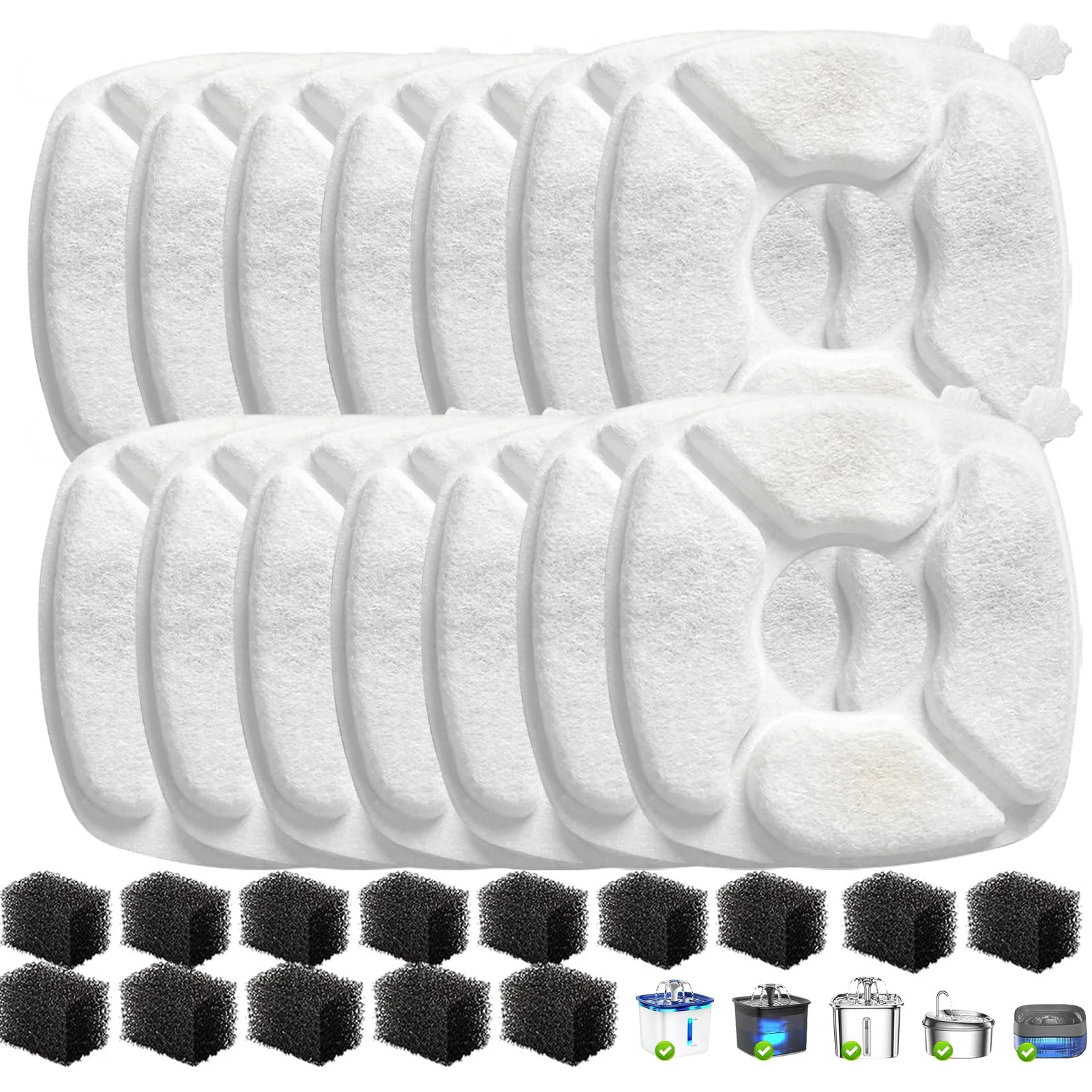 Sustainable VANVE 28-Pcs Cat Fountain Filters — 14 Filters 14 Sponges Stylish