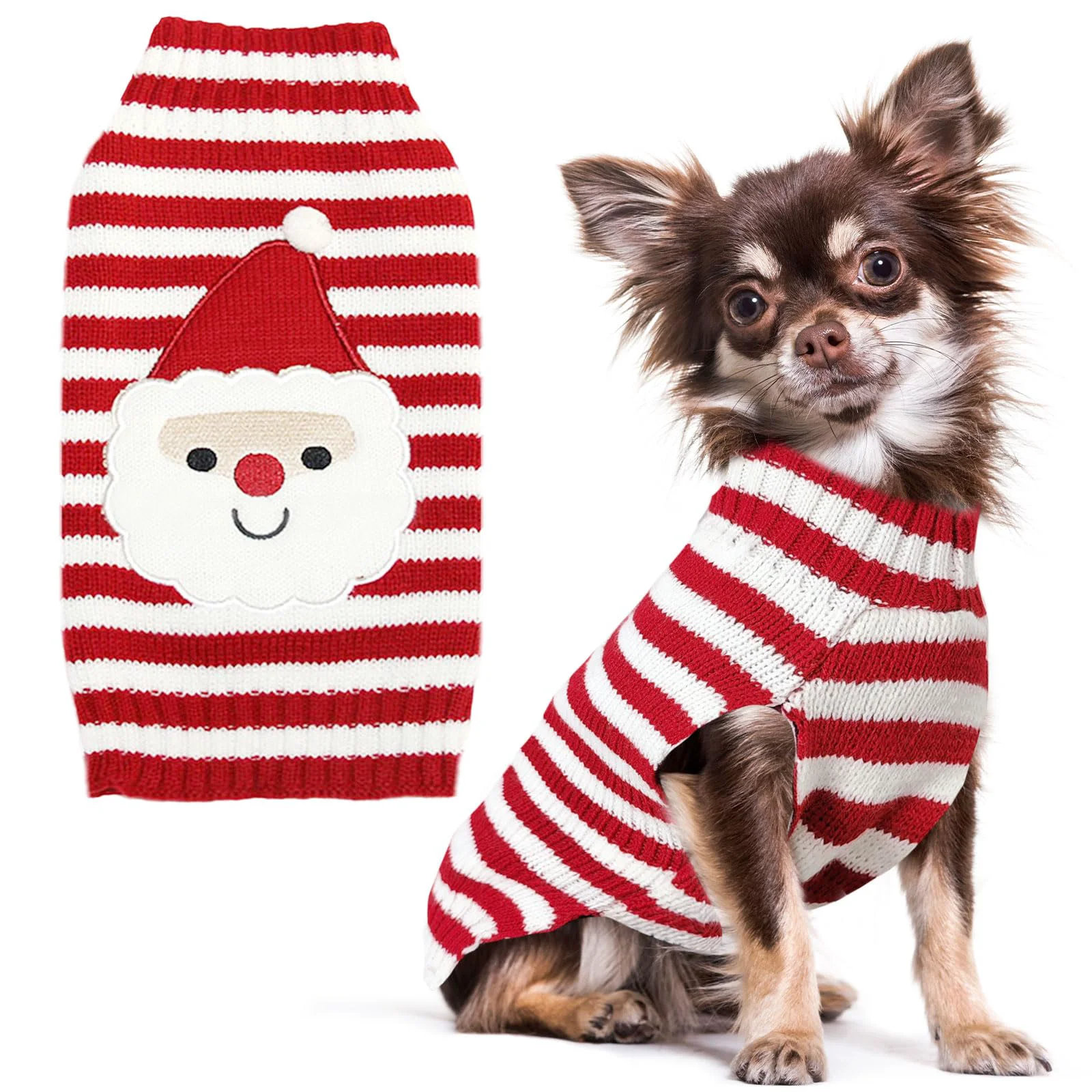Elegant PETCARE Santa Dog Sweater Festive Red Striped Christmas Knit for Dogs Cats Eco-Friendly