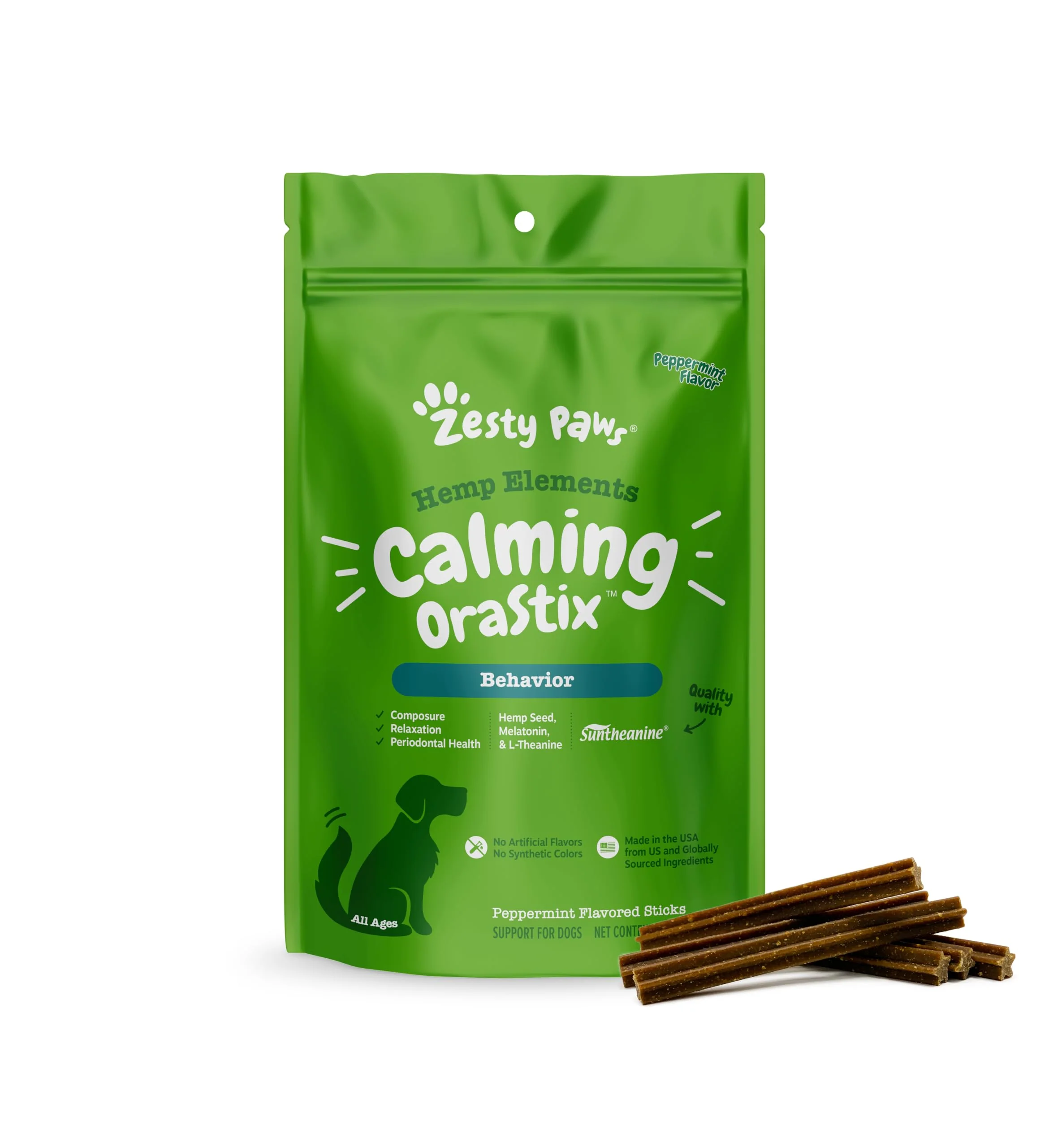 Trendy Zesty Paws OraStix for Dogs — Calming Dental Sticks with Hemp Melatonin Chamomile 12oz Teeth Gum Support Proven