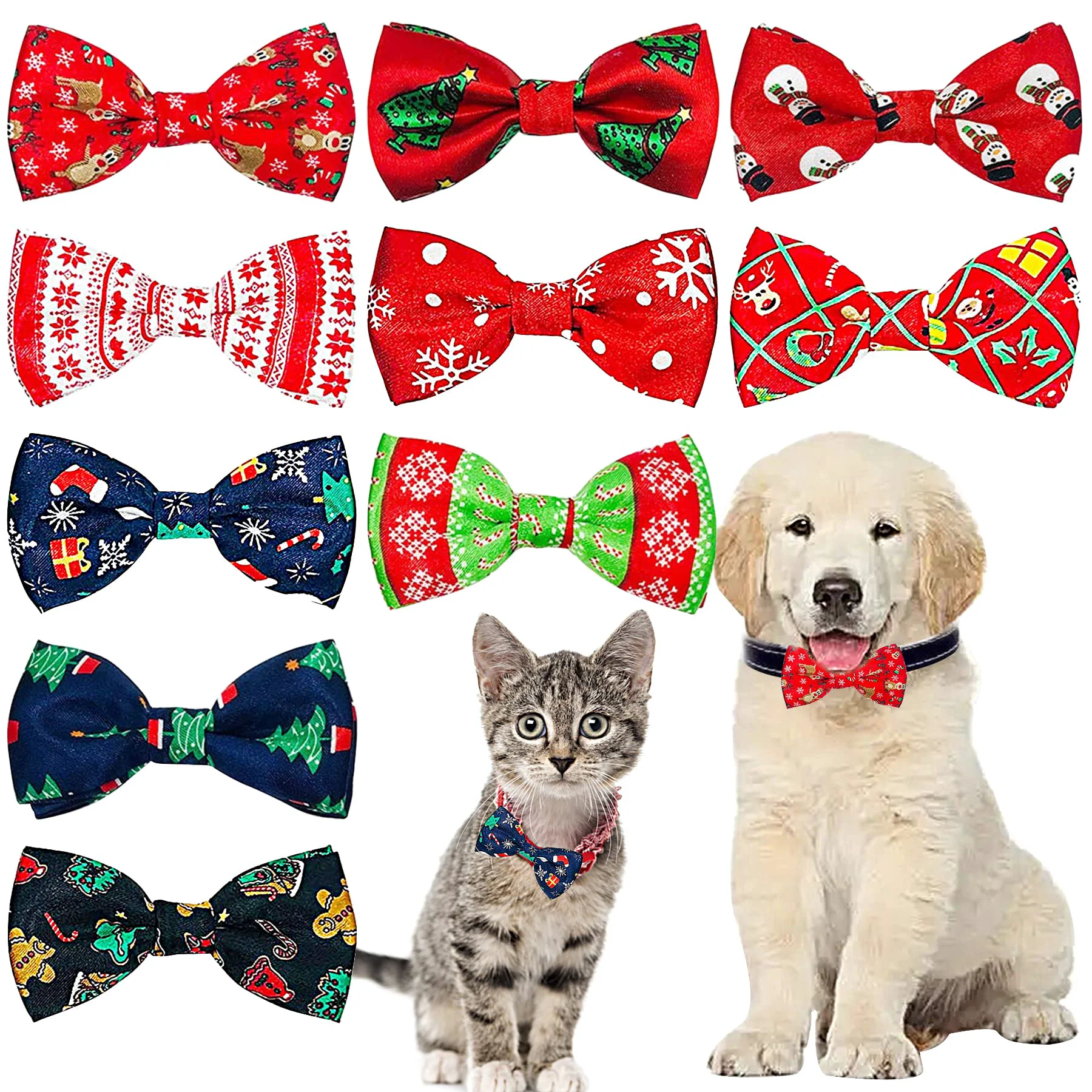 Trusted PET SHOW 10pcs Christmas Collar Bow Ties for Small Dogs Cats – 3.5×1.7in Assorted Styles User-Friendly