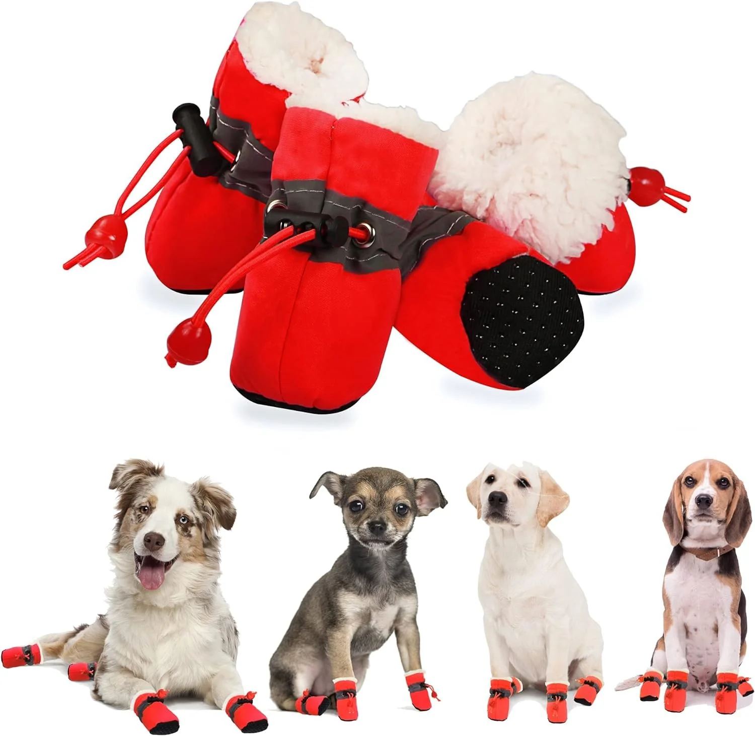 Fine Crafted YAODHAOD Dog Shoes for Winter – Fleece Warm Snow Boots with Reflective Straps Size 3 – Red Top-Quality