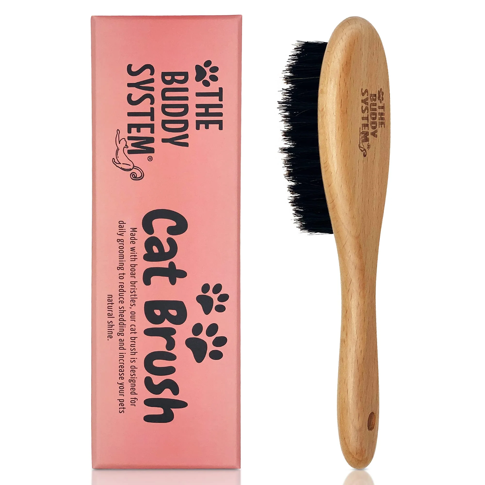 Excellent The Buddy System Cat Brush — Boar Bristle Wooden Handle Professional Grooming for Reduced Shedding Trusted