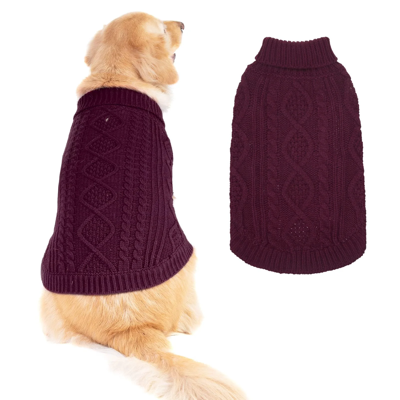 Proven BINGPET Thermal Knitted Dog Sweater – Warm Cable Knit Turtleneck for All Sizes Natural