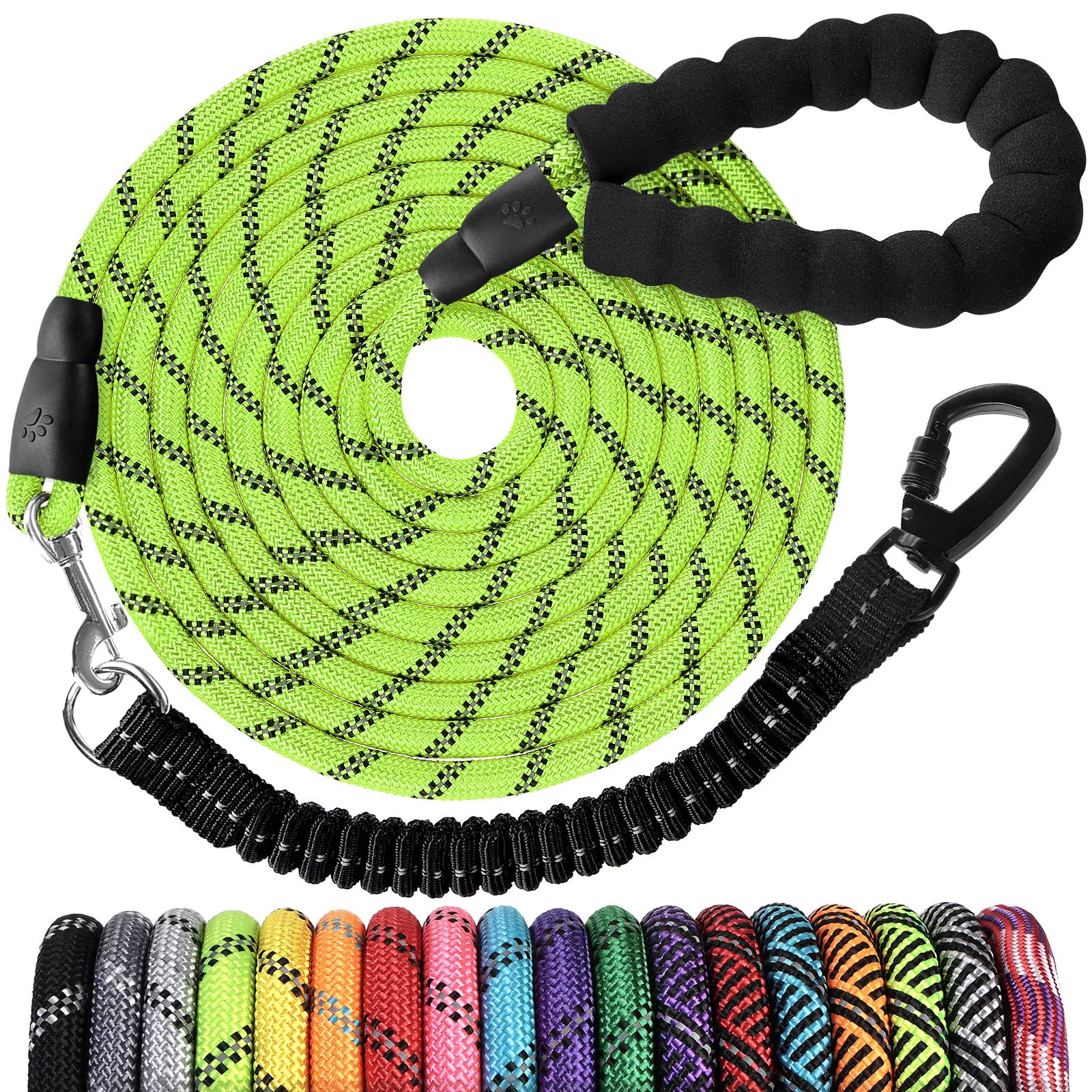 Selected Jenico Long Dog Leash 15 ft — Heavy Duty Rope Lead with Padded Handle Reflective Bungee 360° Swivel Lockable Hook Exceptional