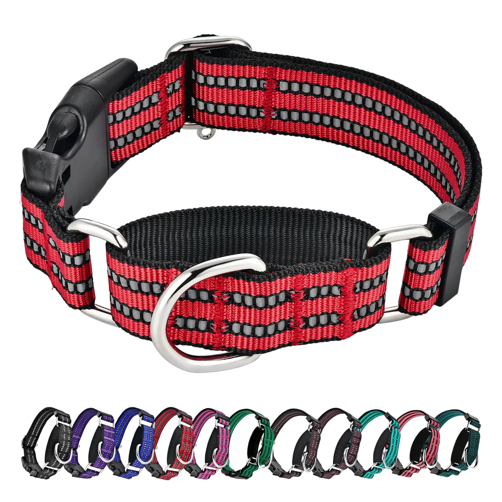 Innovative Hikiko Martingale Collar — Reflective Nylon Quick Release Buckle Adjustable No Slip Large Red Recyclable