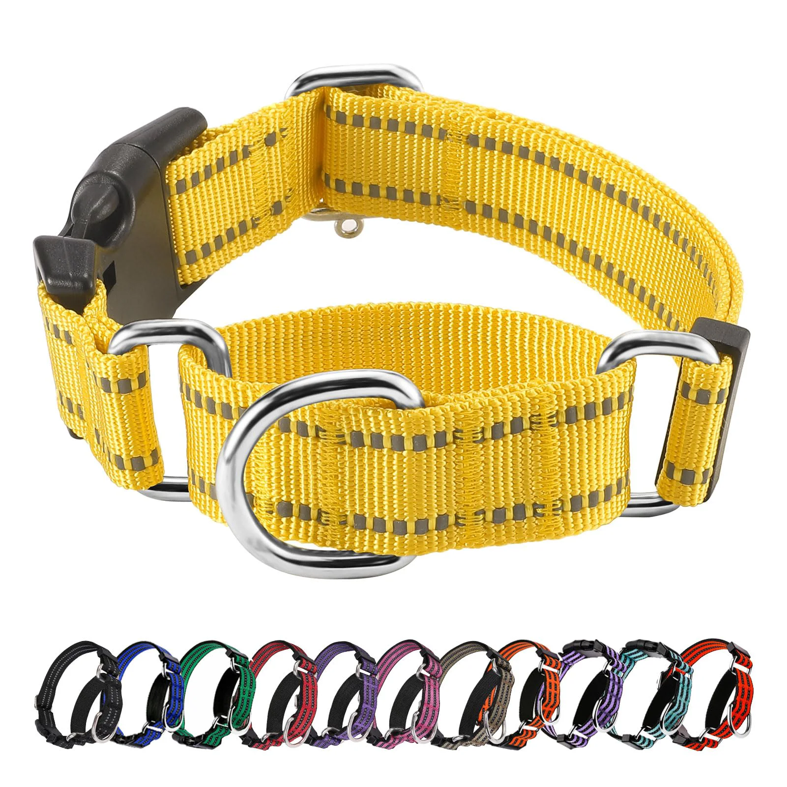 Environmentally Friendly Hikiko Martingale Reflective Nylon Dog Collar with Quick Release Buckle – Adjustable No Slip Medium Yellow User-Friendly