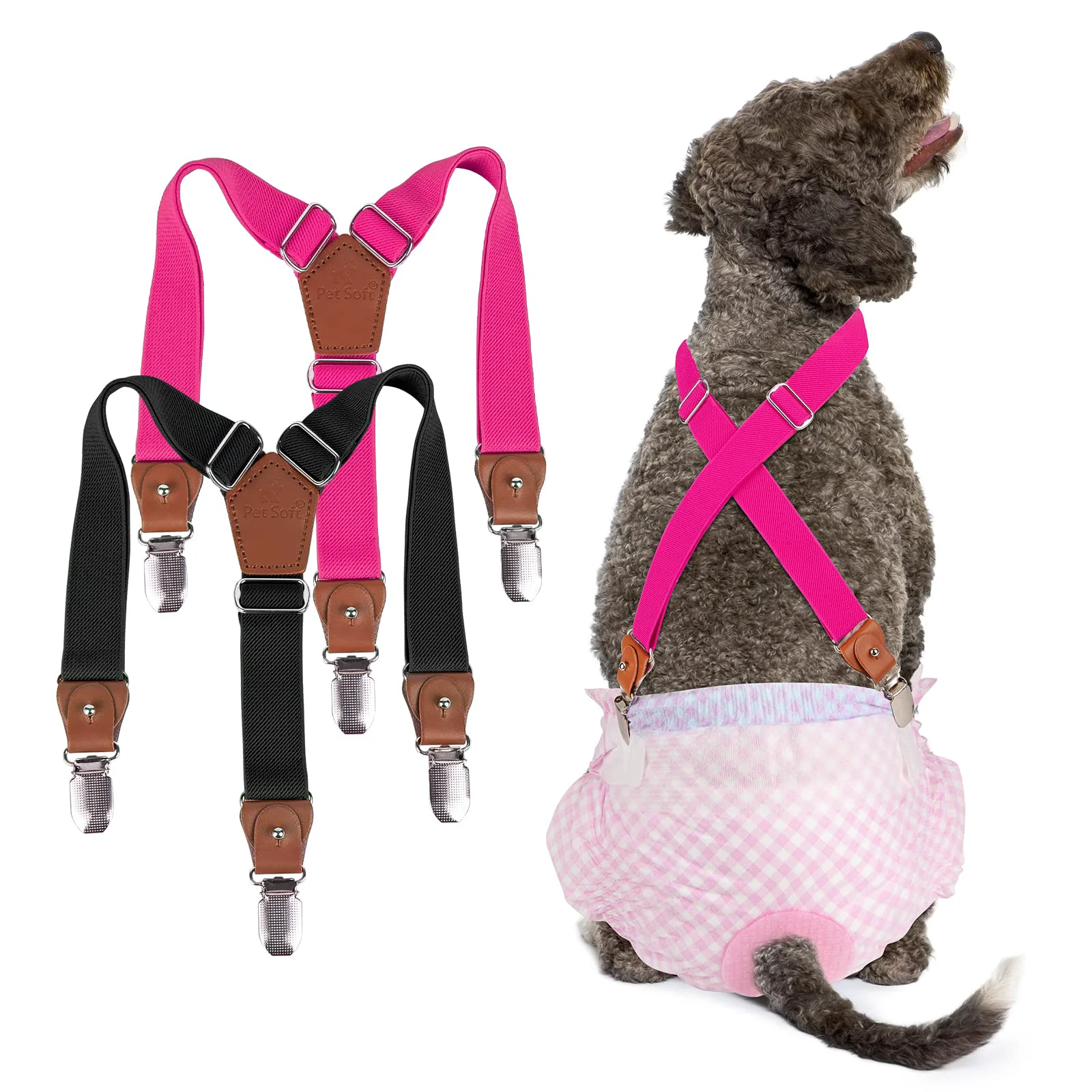 Classic Pet Soft Dog Suspenders 2 Pieces – Female Diaper Keeper for Dogs Black Pink S M Advanced