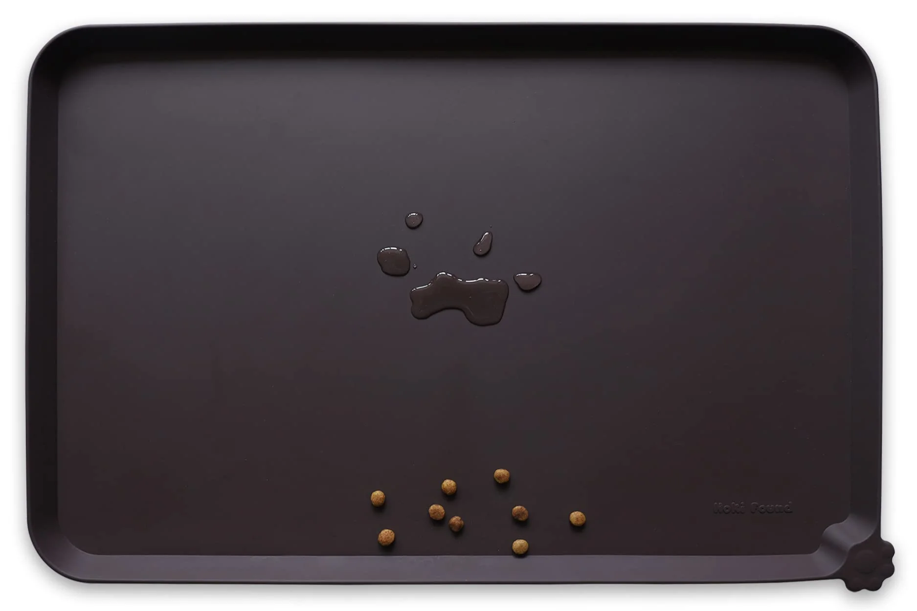 Authentic Hoki Found Silicone Pet Food Mats Tray – High-Lips Feeding Mat for Dogs Cats Waterproof Non-Slip Dark Oak Traditional