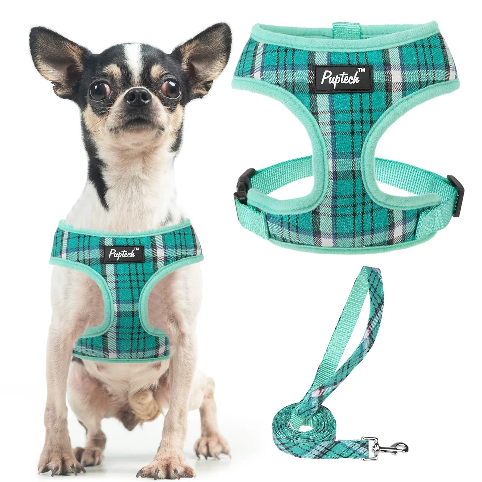 Detailed PUPTECK Soft Mesh Dog Harness Leash Set – No-Pull Green XS Relaxed
