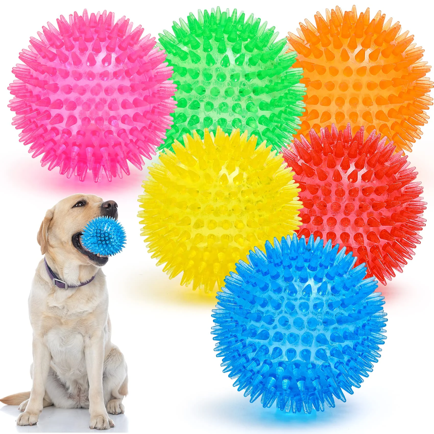 Selected VITEVER 3.5 Squeaky Spiky Dog Balls — 6 Colors BPA- Teething Chew Toys Easy-to-Use