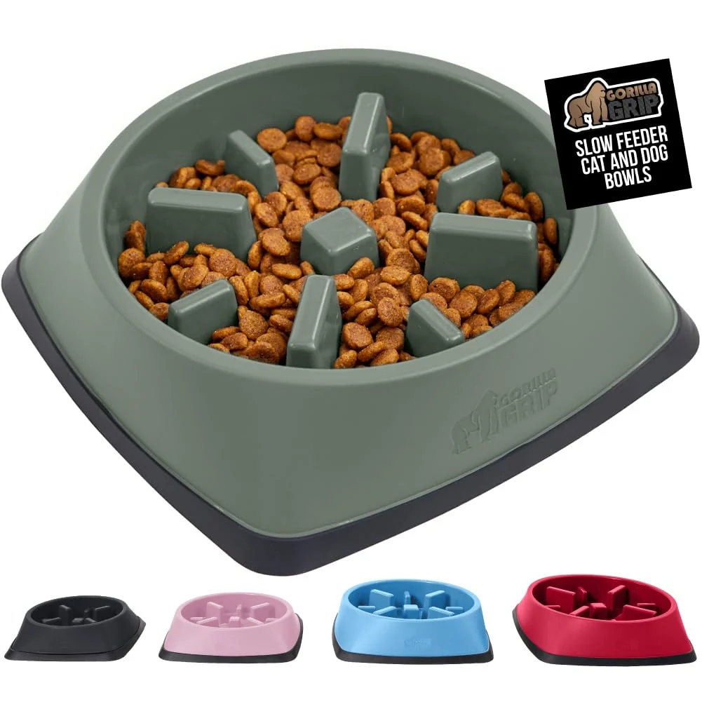 Relaxed GORILLA GRIP Patent Pending Slow Feeder Bowl – 4 Cup Puzzle Mealtime Toy BPA Sage Green Fine Crafted