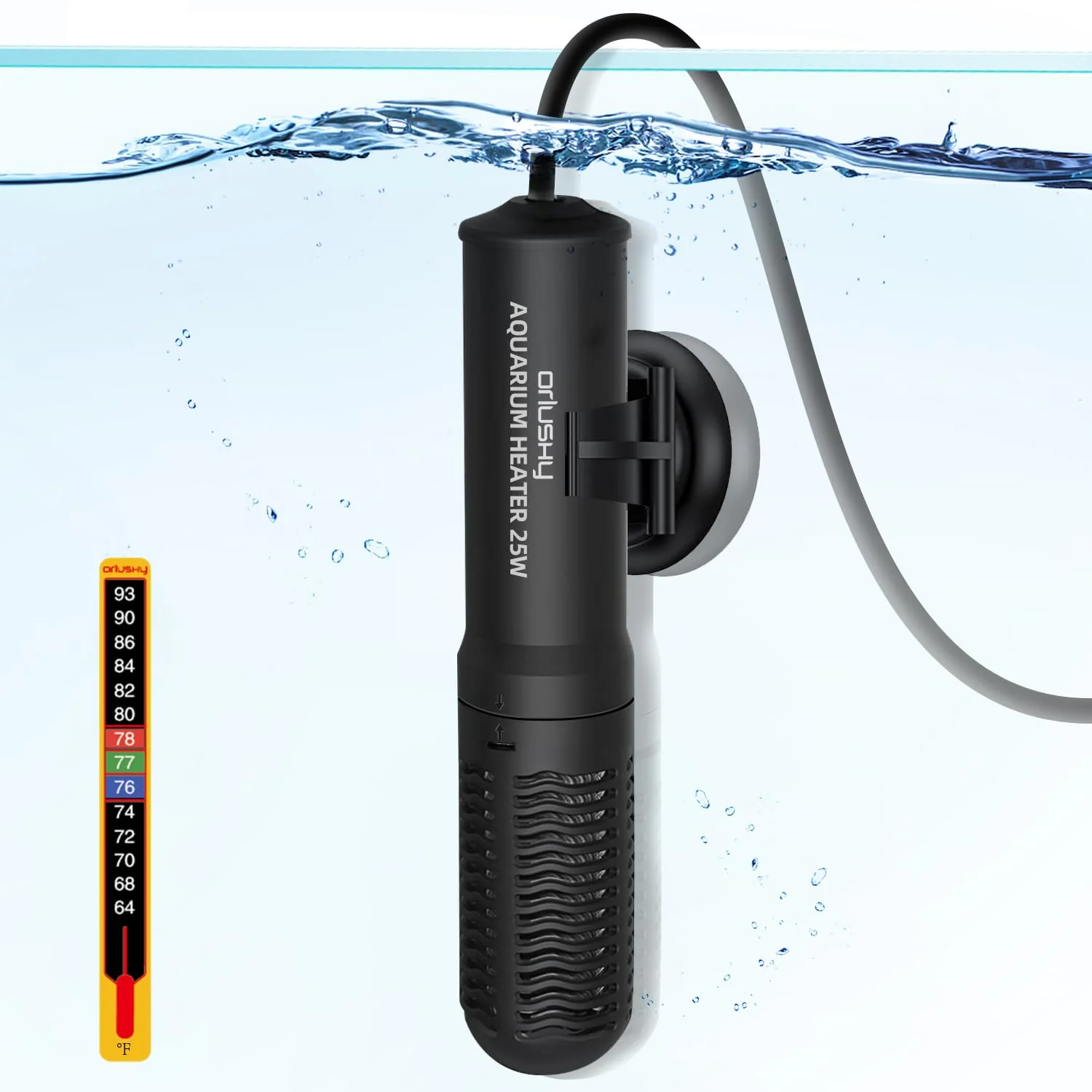 Fine Orlushy 25W Submersible Aquarium Heater — Stable 78°F for 1-6 Gallon Freshwater Saltwater Tanks Soft