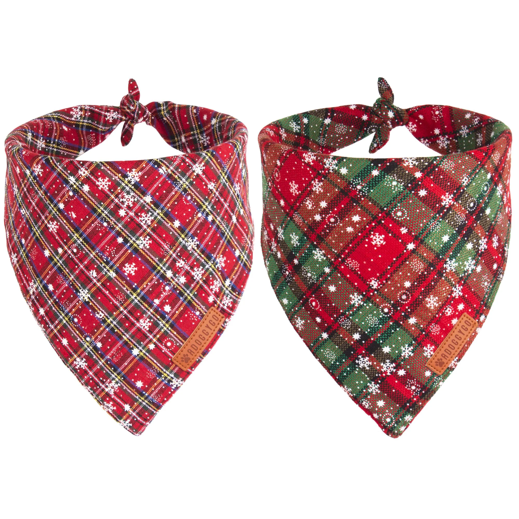 Safe ADOGGYGO 2 Pack Christmas Dog Bandanas – Premium Plaid Snowflake Scarves for X-Large Dogs Unique