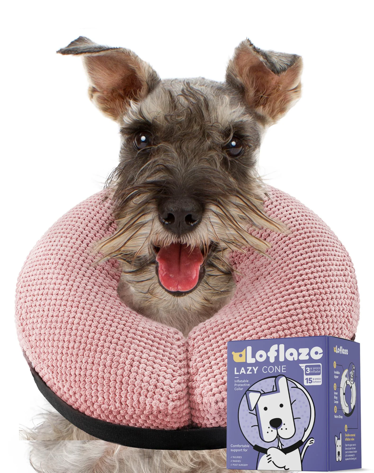 Premium Material Loflaze Soft Inflatable Dog Cone Collar – Flexible E-Collar Small Medium Large Cat Size Sustainable