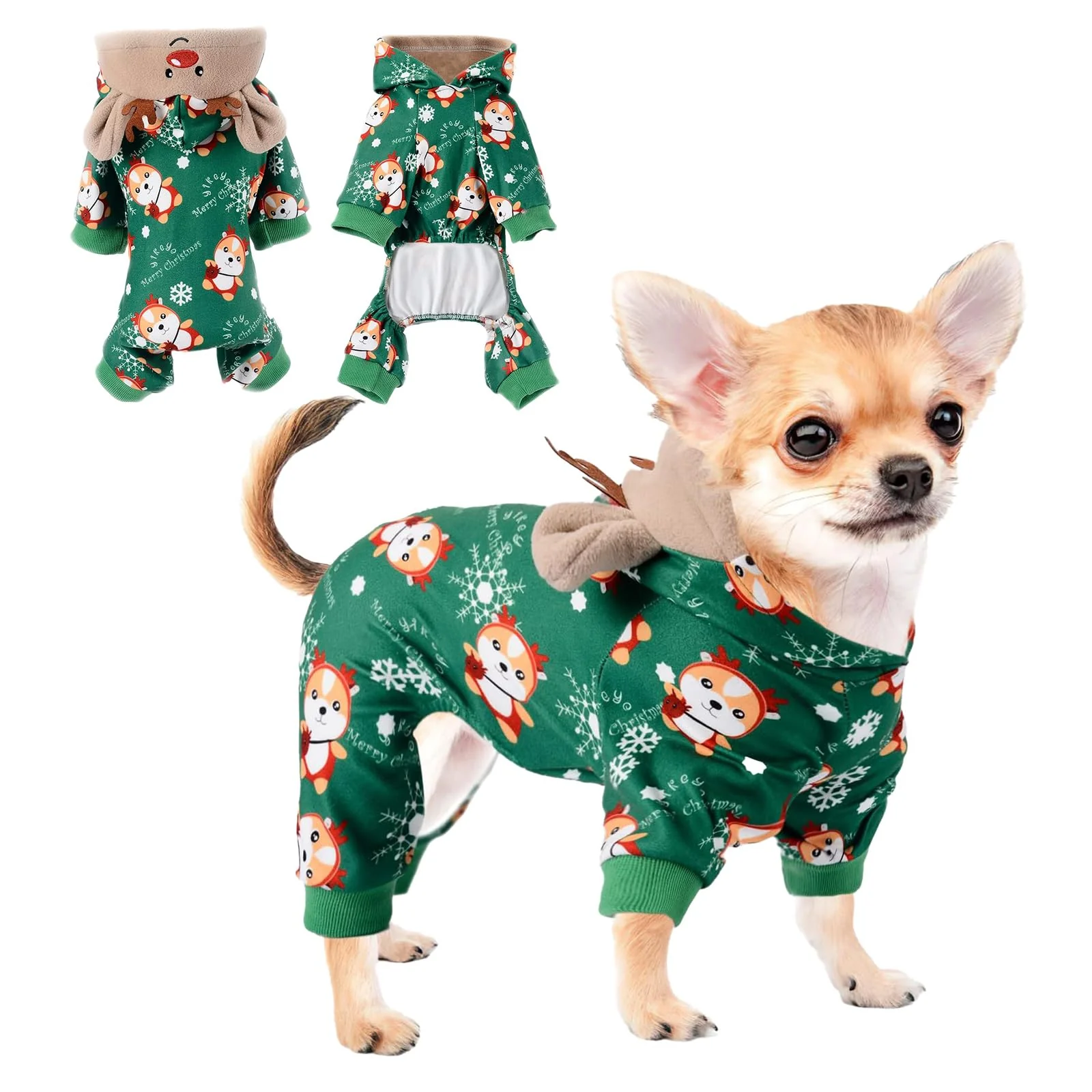 Innovative DaFuEn Dog Christmas Pajamas Reindeer Costume – Medium Puppy Hoodie Xmas Elk Print Long-Lasting