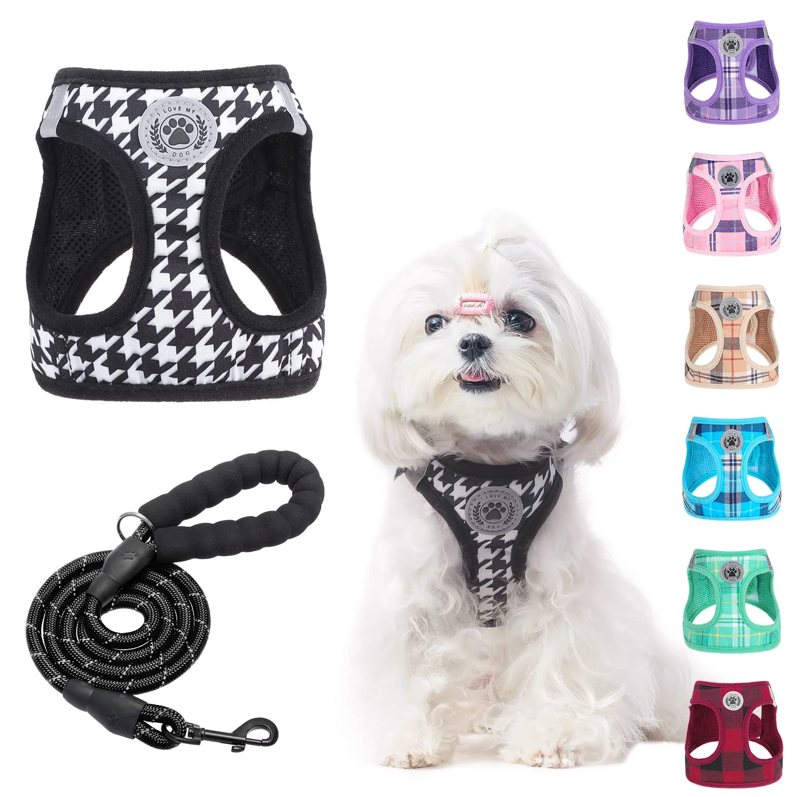 Refined BEAUTYZOO Small Dog Harness and Leash Set – Step-In No-Pull Vest Harness for XS–S Pets Plaid Reflective Superior