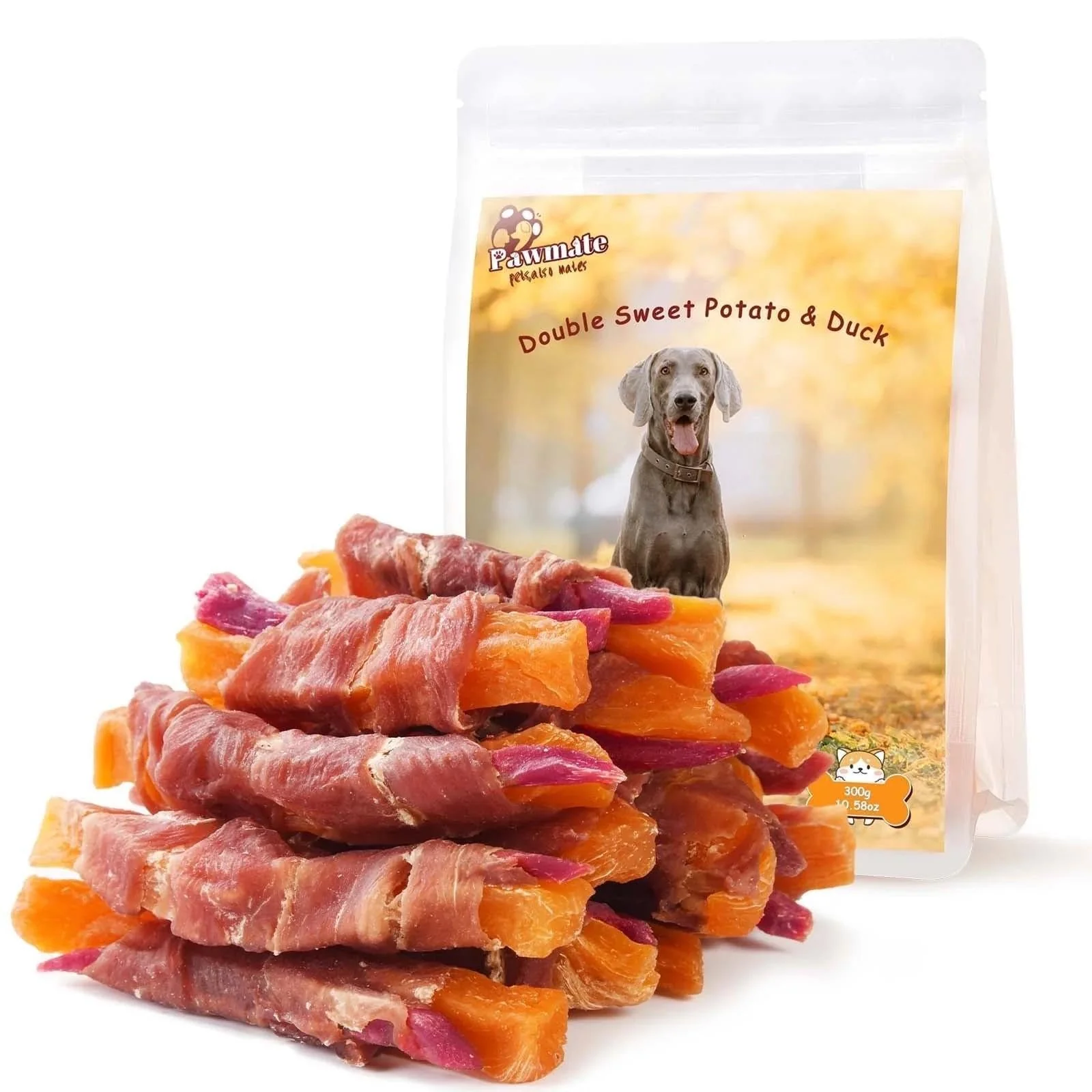 Original Pawmate Duck Double Purple Sweet Potato Wraps — High-Protein Low-Fat Dog Treats 12-15 Count Durable