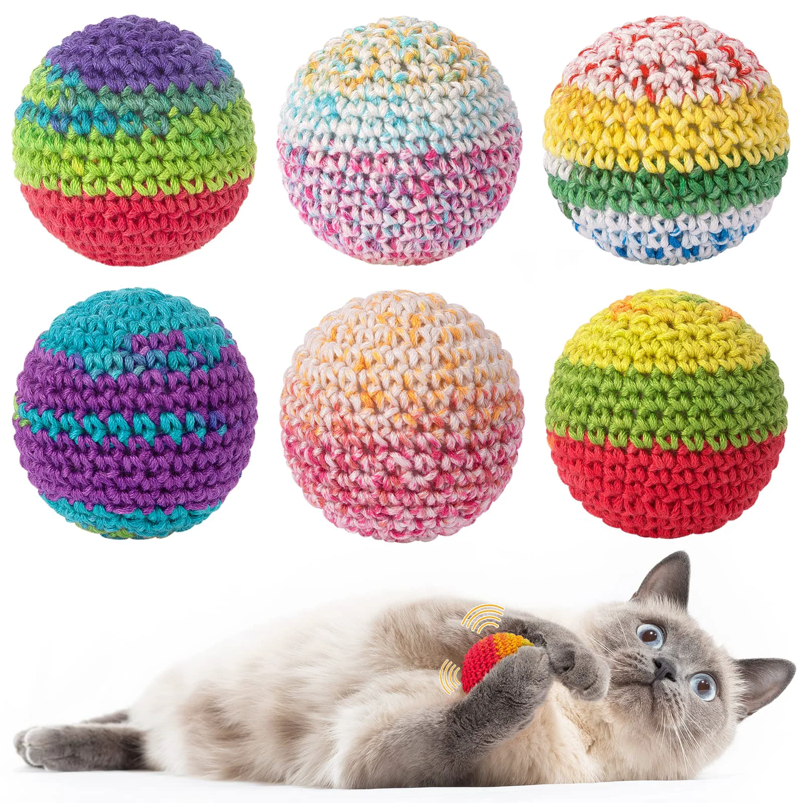 Premium Retro Shaw Cat Toys Balls – Yarn Cat Ball with Bell Inside – 6 Pack Indoor Kitten Cat Toys Quality